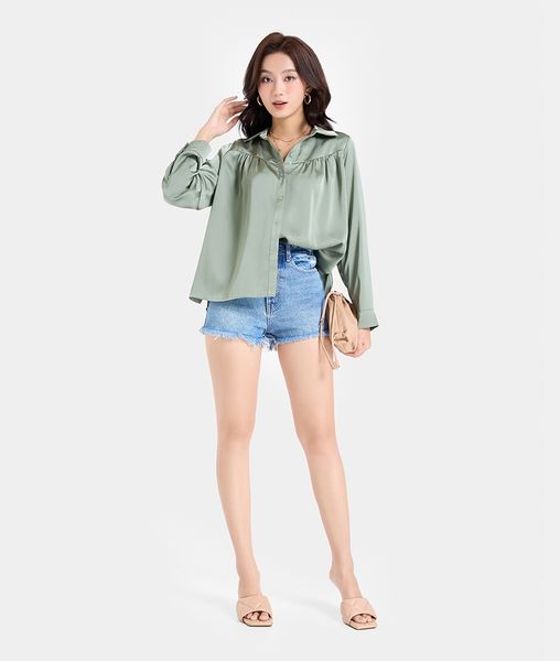  Quần short Denim casual lai tua rua 