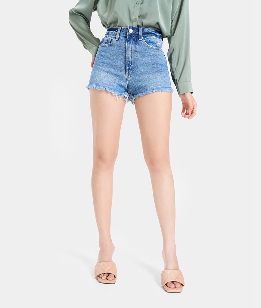 Quần short Denim casual lai tua rua