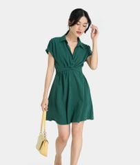 Đầm sơ mi ngắn tay xoắn eo