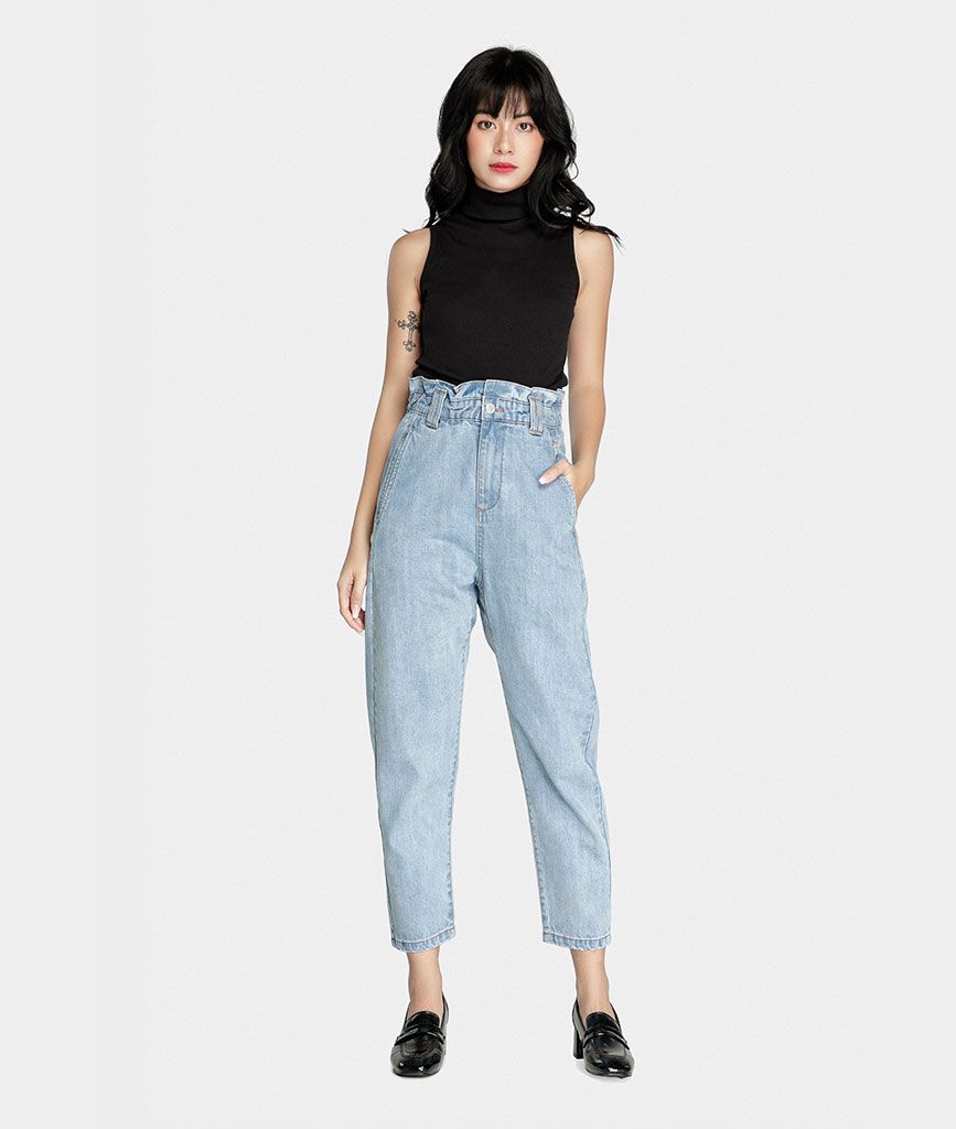 Quần baggy denim lưng thun