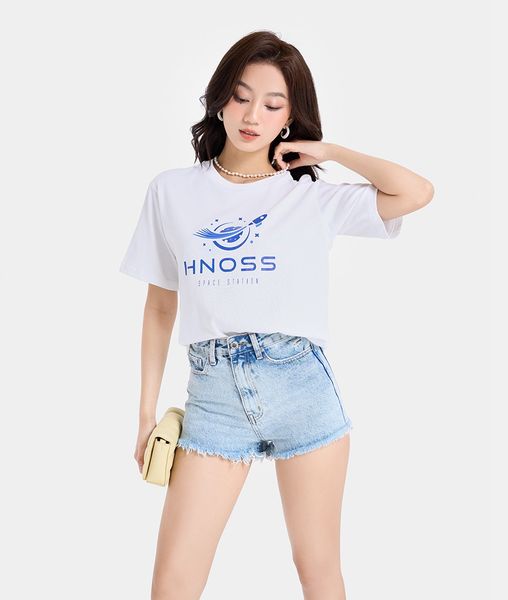  Quần short Denim casual lai tua rua 