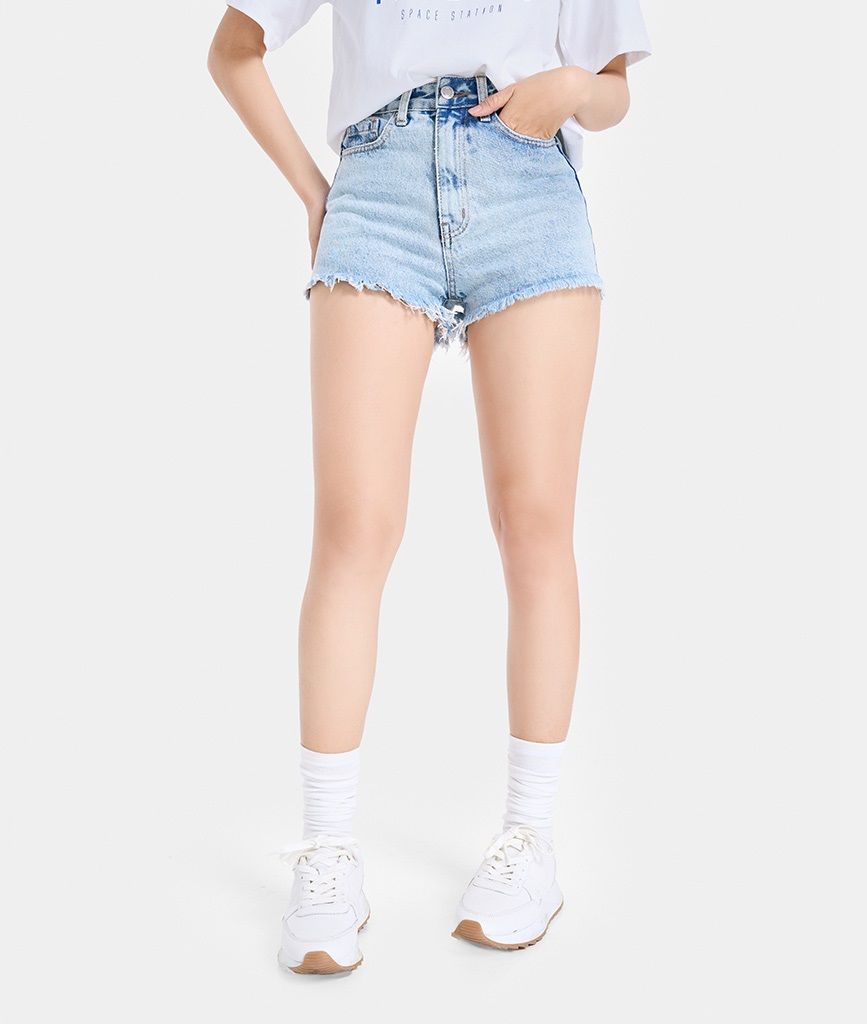 Quần short Denim casual lai tua rua