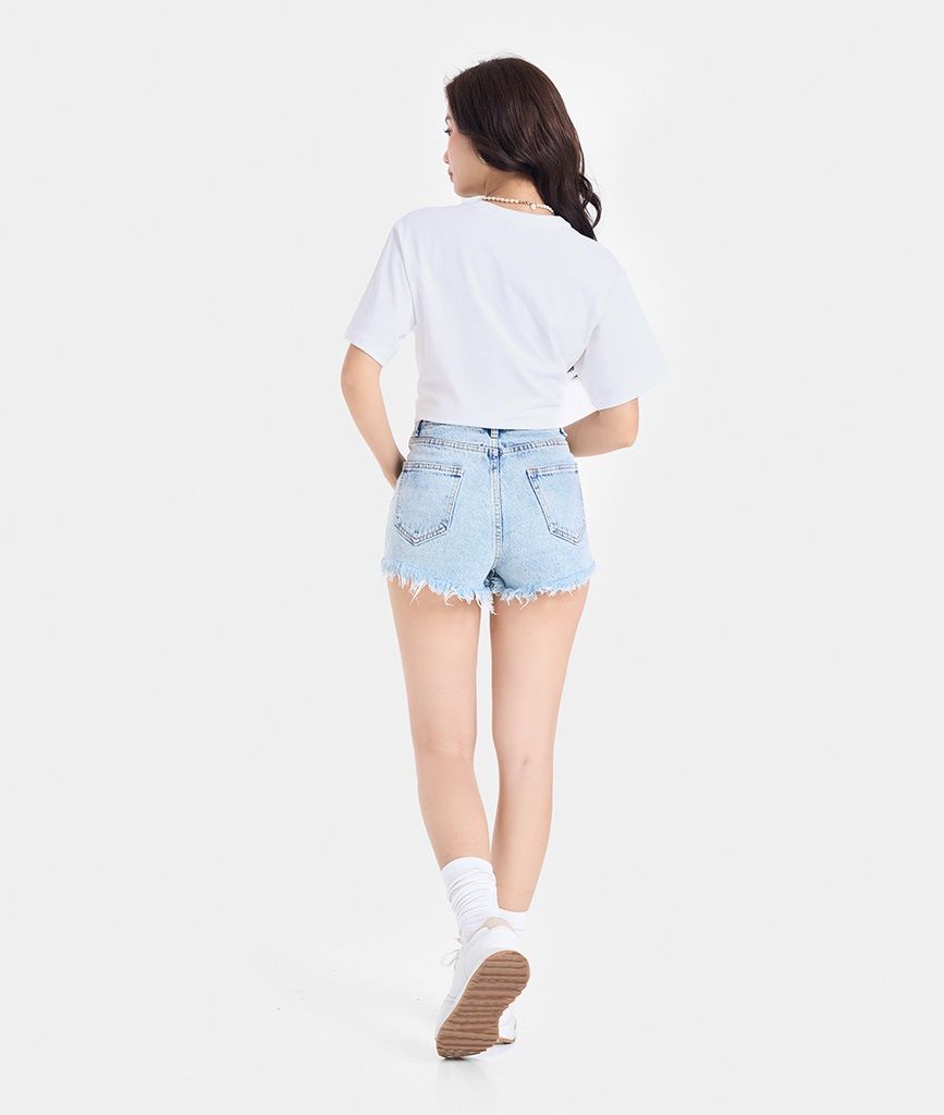 Quần short Denim casual lai tua rua