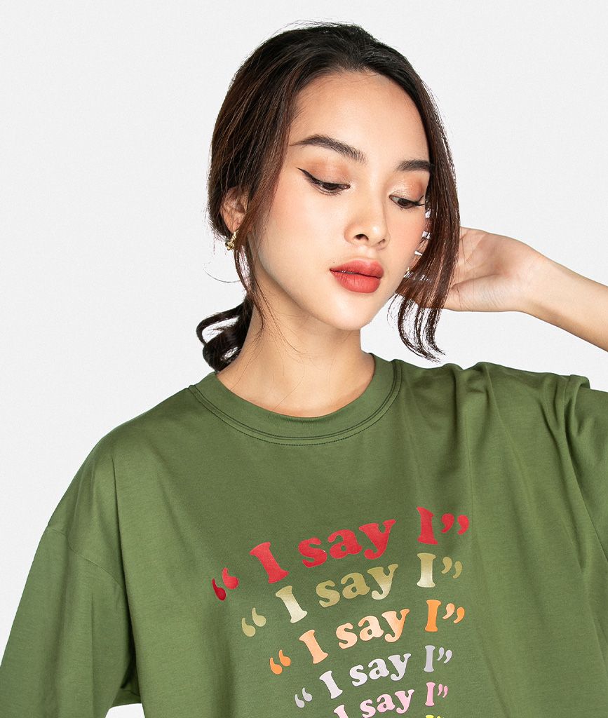 Áo thun oversize in chữ “ I say I” - Lỗi