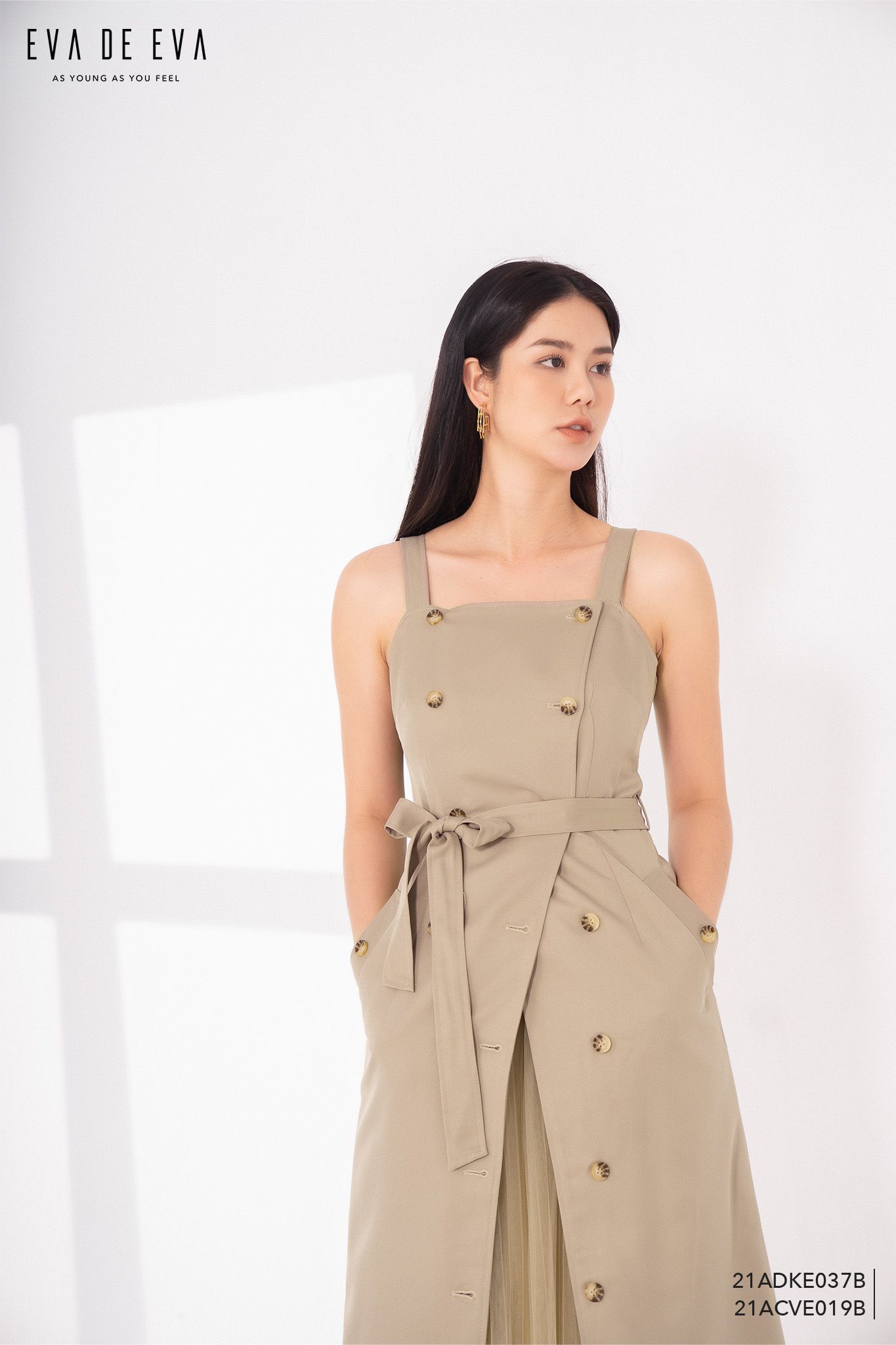  Đầm hai dây, Dáng thắt eo 21ADKE037B 