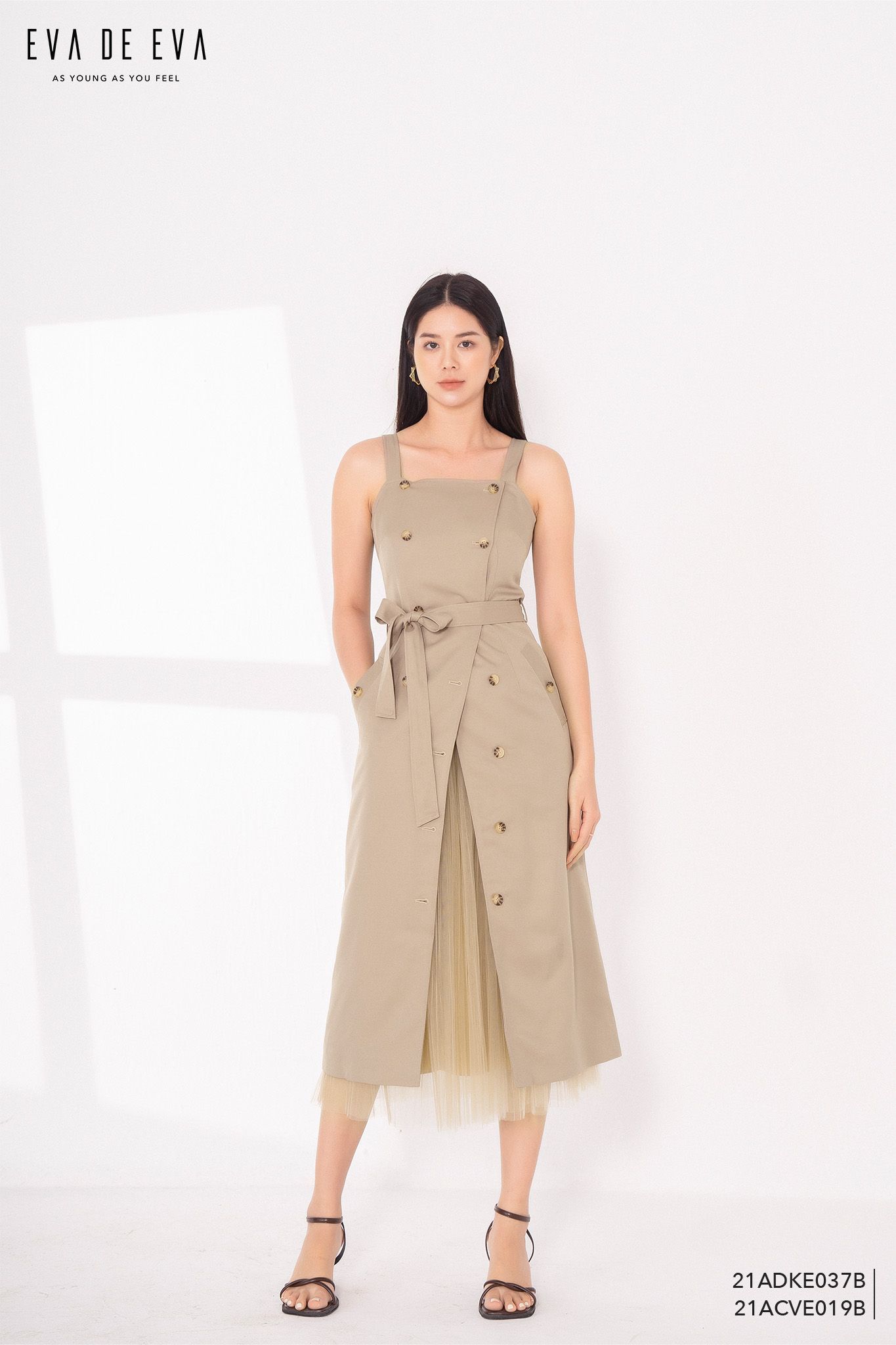  Đầm hai dây, Dáng thắt eo 21ADKE037B 