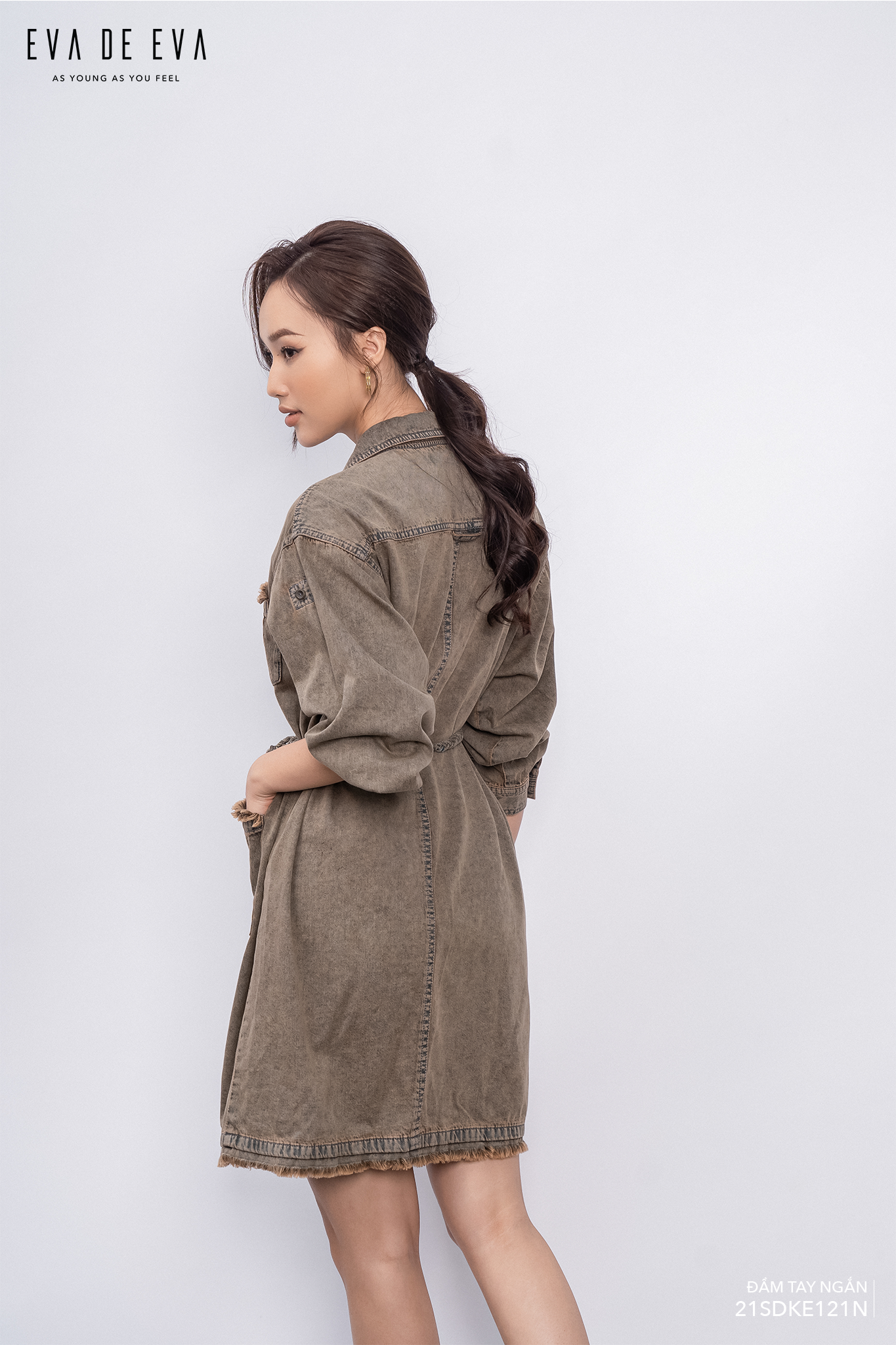  Đầm tay ngắn, Dáng thắt eo 21SDKE121N 