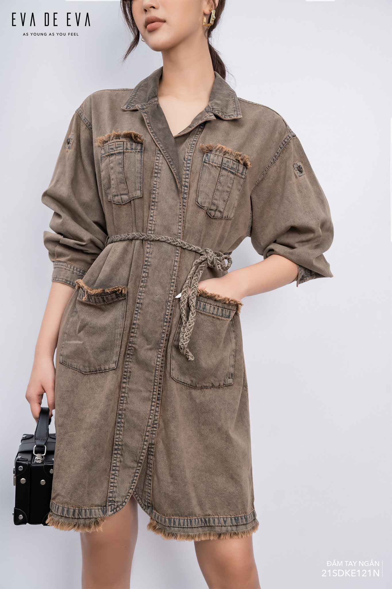  Đầm tay ngắn, Dáng thắt eo 21SDKE121N 