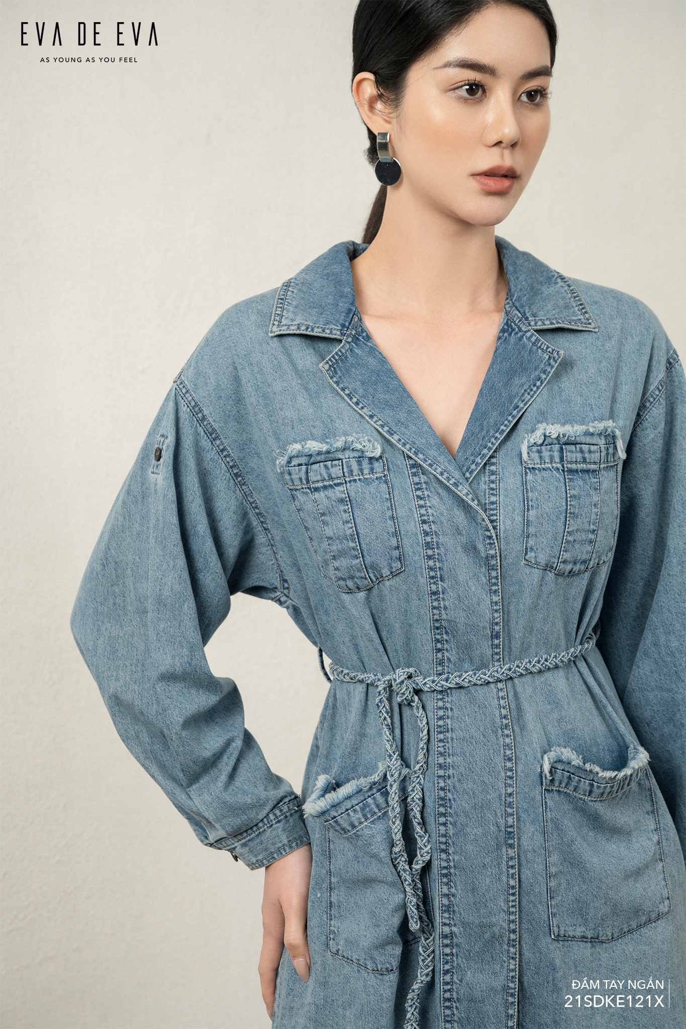  Đầm tay ngắn, Dáng thắt eo 21SDKE121X 