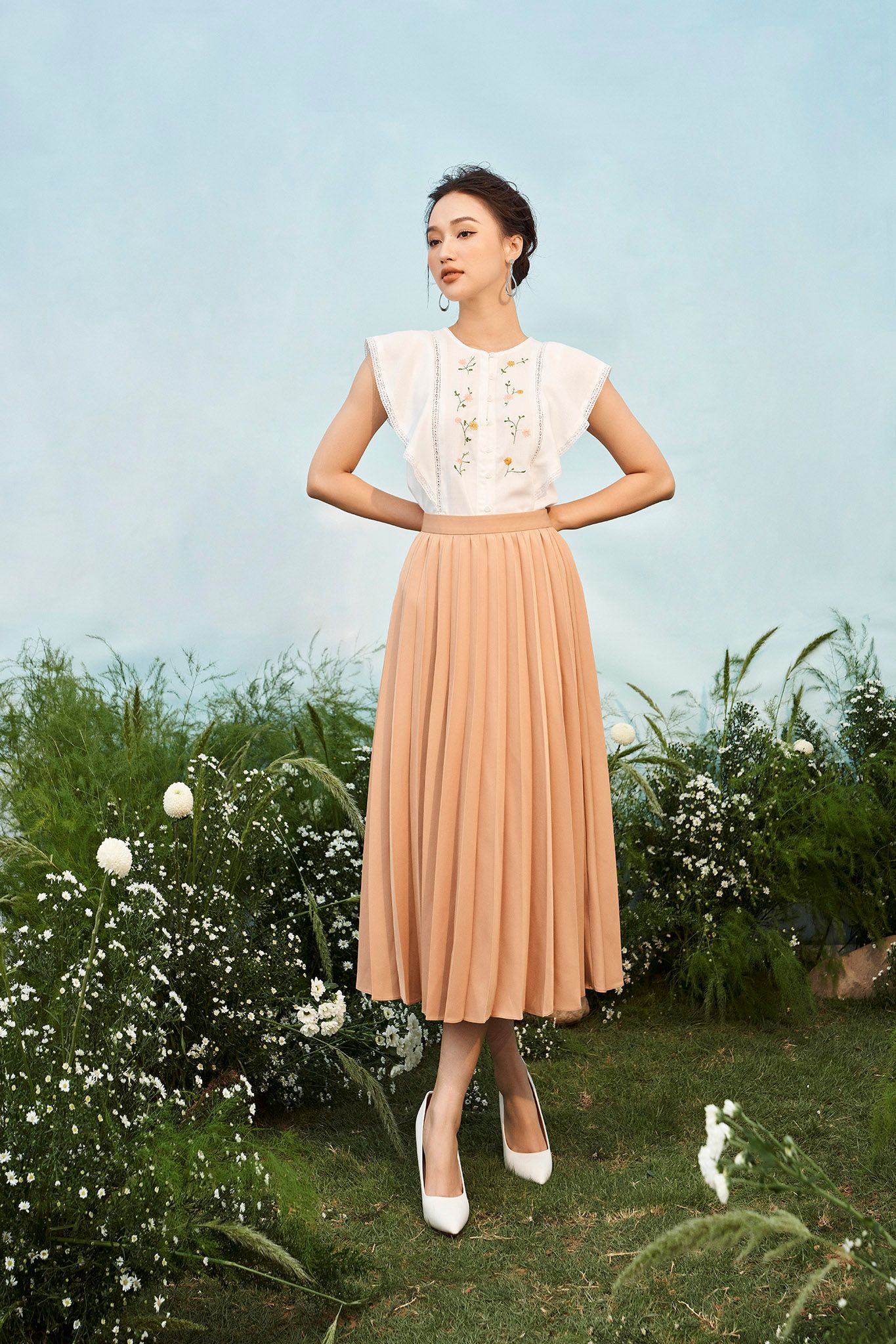 Chân váy Midi Xếp ly 22SCVE046F  Eva De Eva