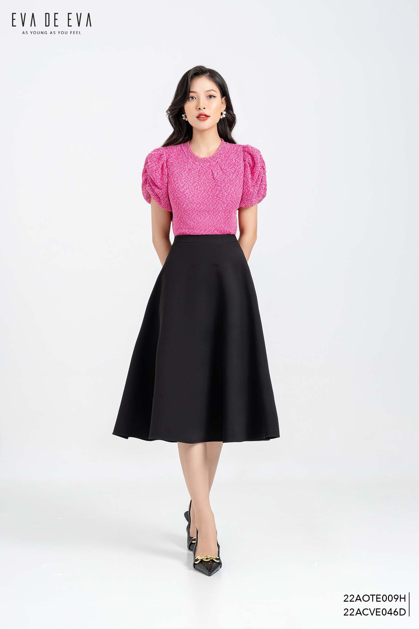 Chân váy chữ A caro hồng ngang gối CV06-33 | Thời trang công sở K&K Fashion