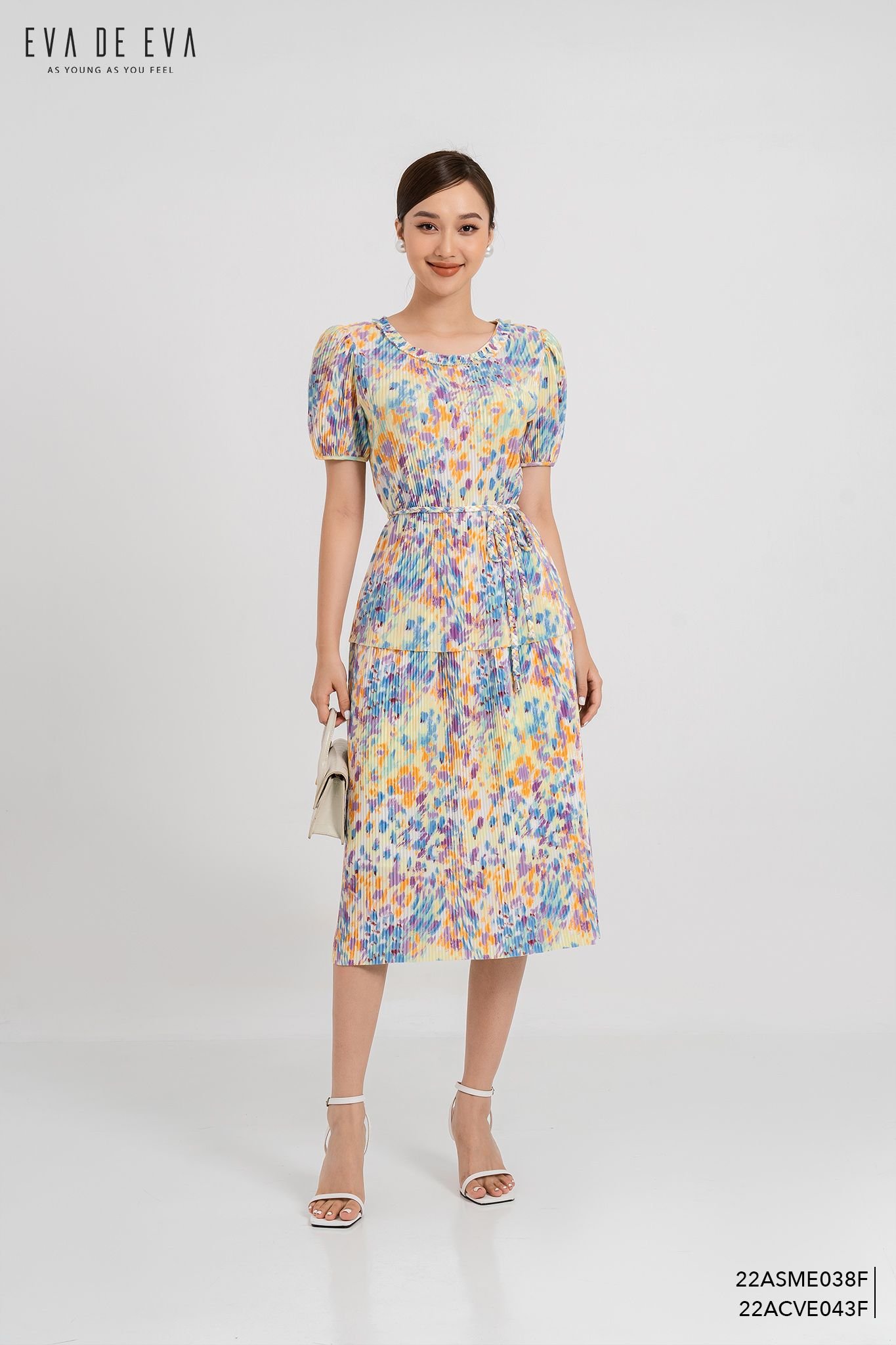  Chân váy Midi, Xếp ly 22ACVE043F 