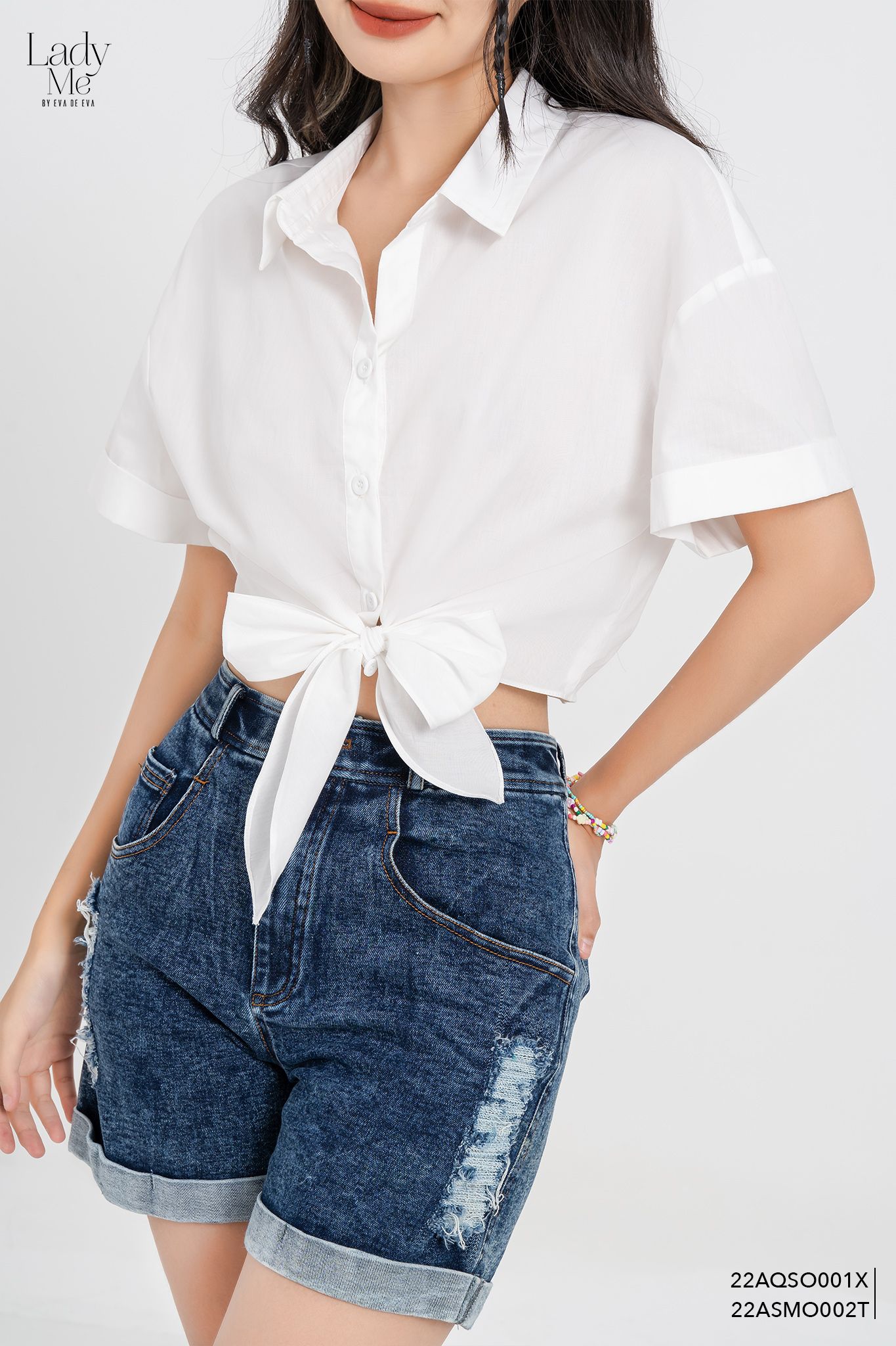  Sơ mi tay ngắn, Dáng croptop 22ASMO002T 