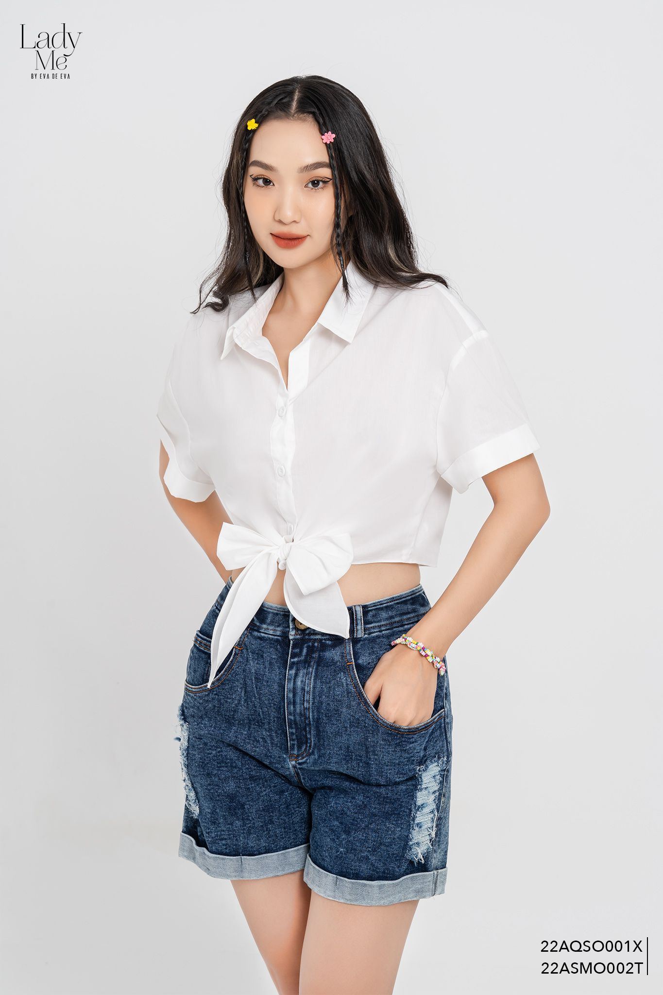  Sơ mi tay ngắn, Dáng croptop 22ASMO002T 