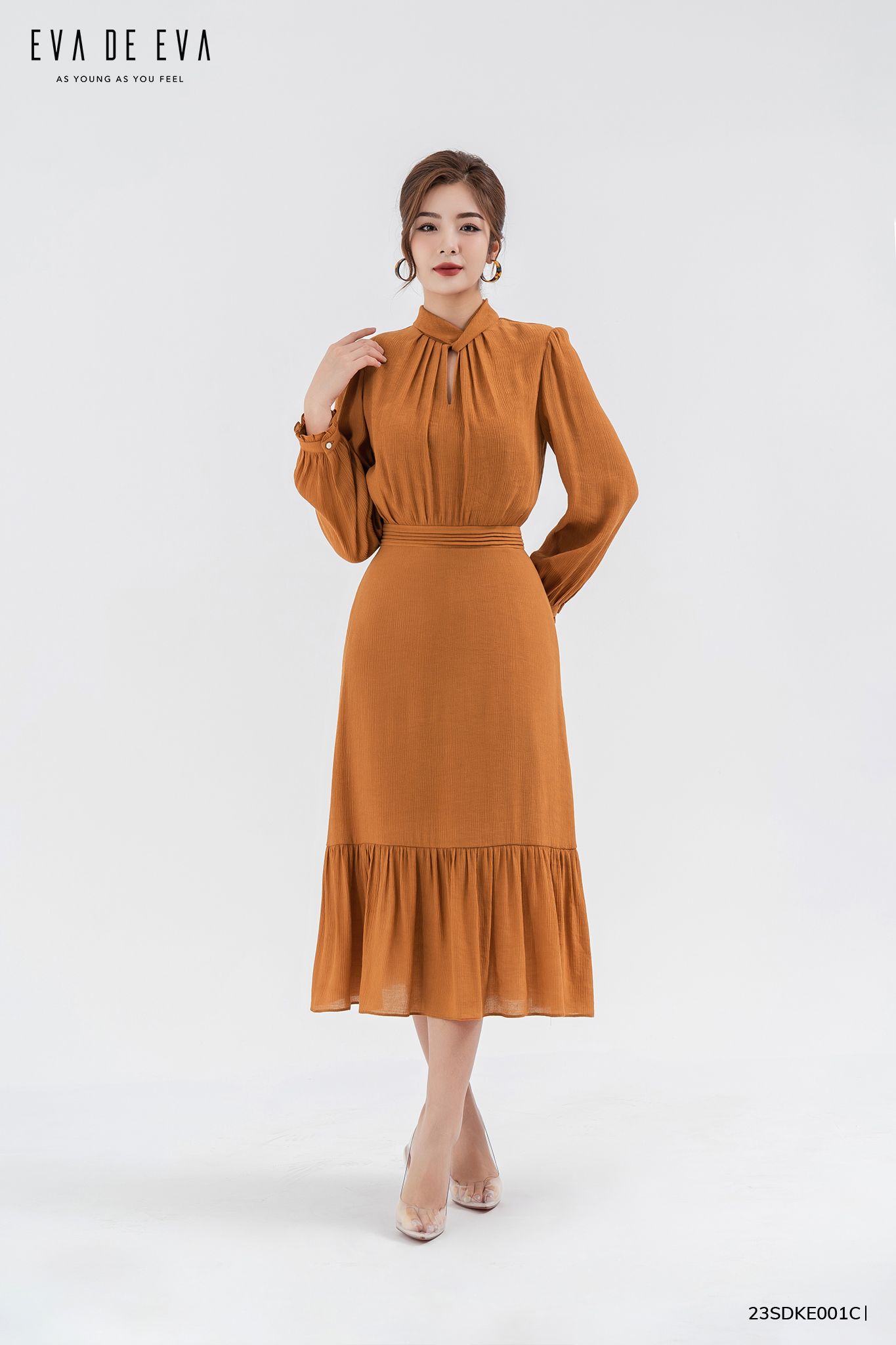 Đầm dạ hội trễ vai tay dài eo 6874cm MS 454  Gottwow