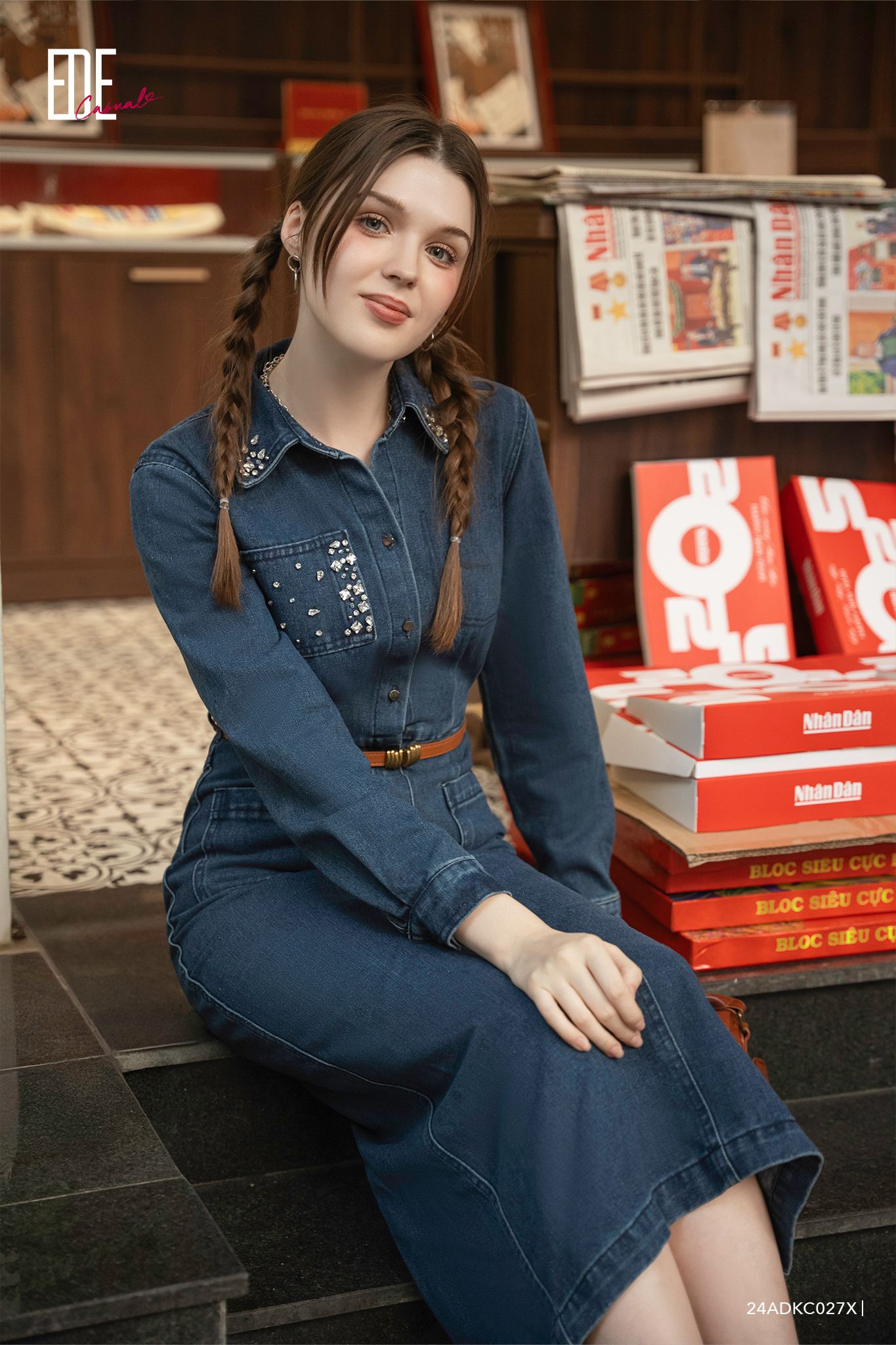  Đầm tay dài, Dáng thắt eo 24ADKC027X 