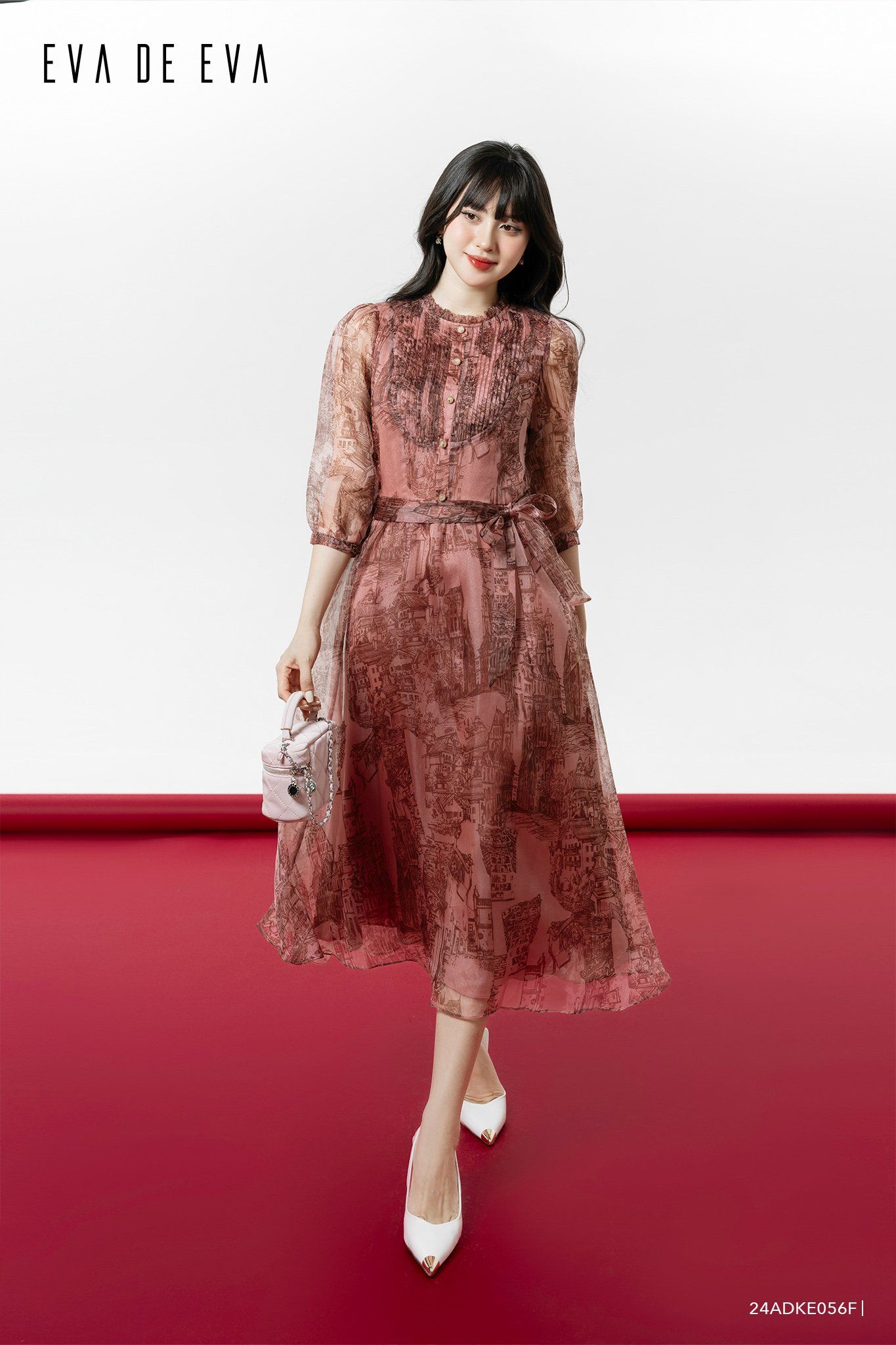  Đầm tay ngắn, Dáng thắt eo 24ADKE056F 