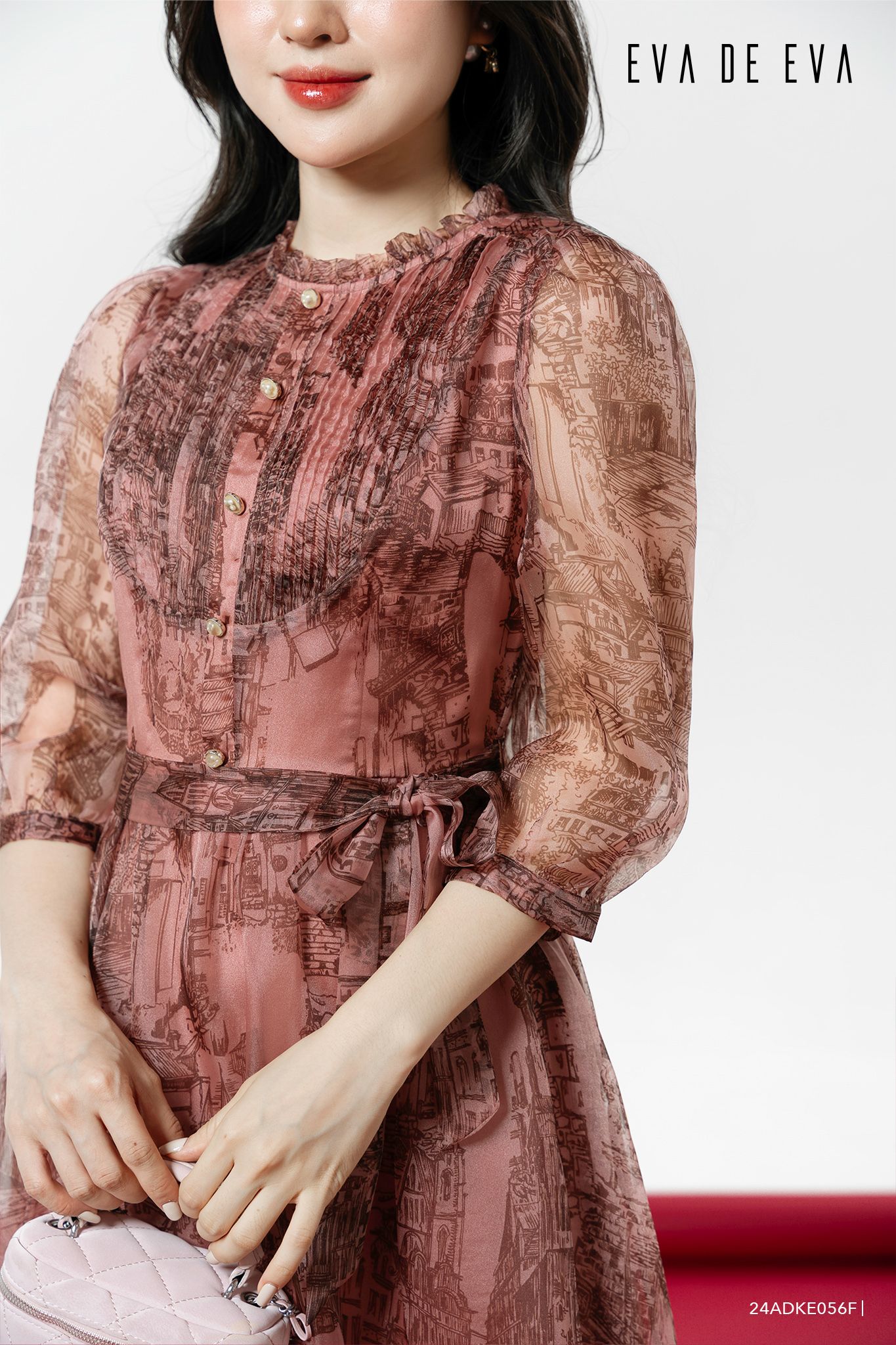  Đầm tay ngắn, Dáng thắt eo 24ADKE056F 