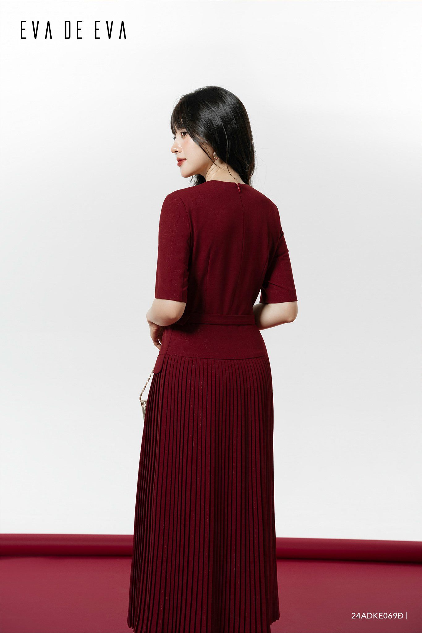  Đầm tay ngắn, Dáng thắt eo 24ADKE069Đ 