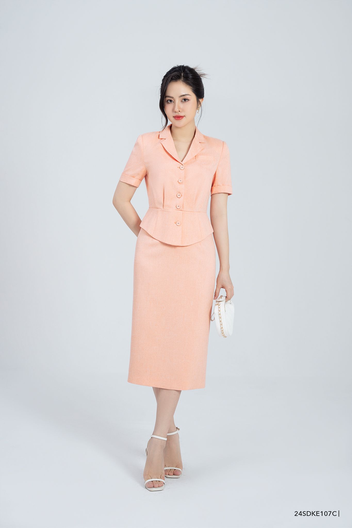  Đầm tay ngắn, Dáng thắt eo 24SDKE107C 