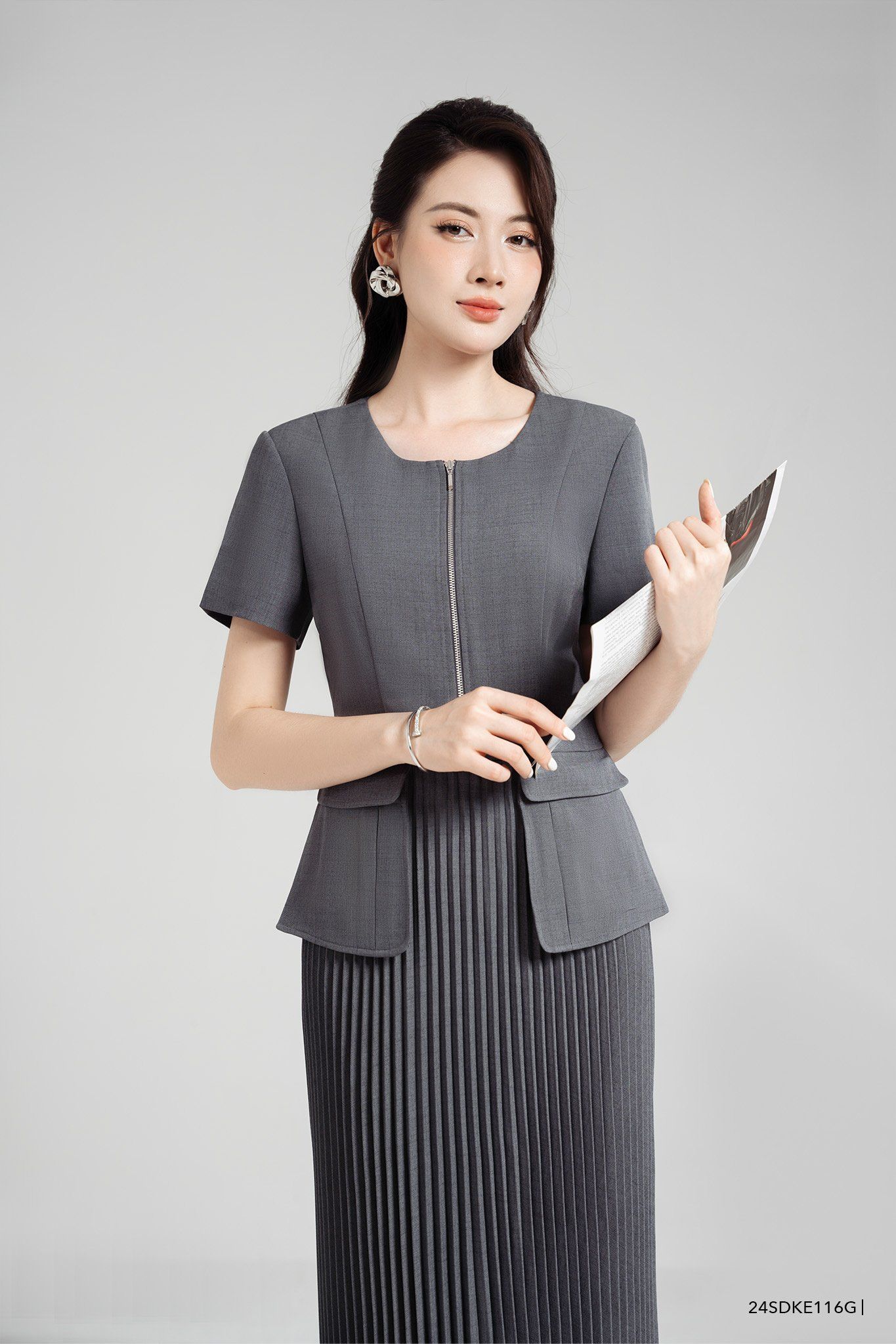  Đầm tay ngắn, Dáng thắt eo 24SDKE116G 