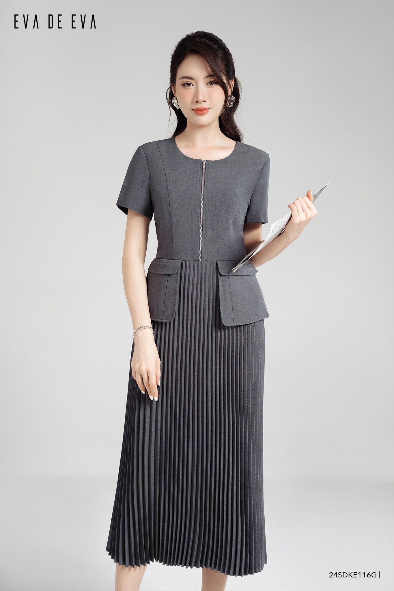 Đầm tay ngắn, Dáng thắt eo 24SDKE116G 