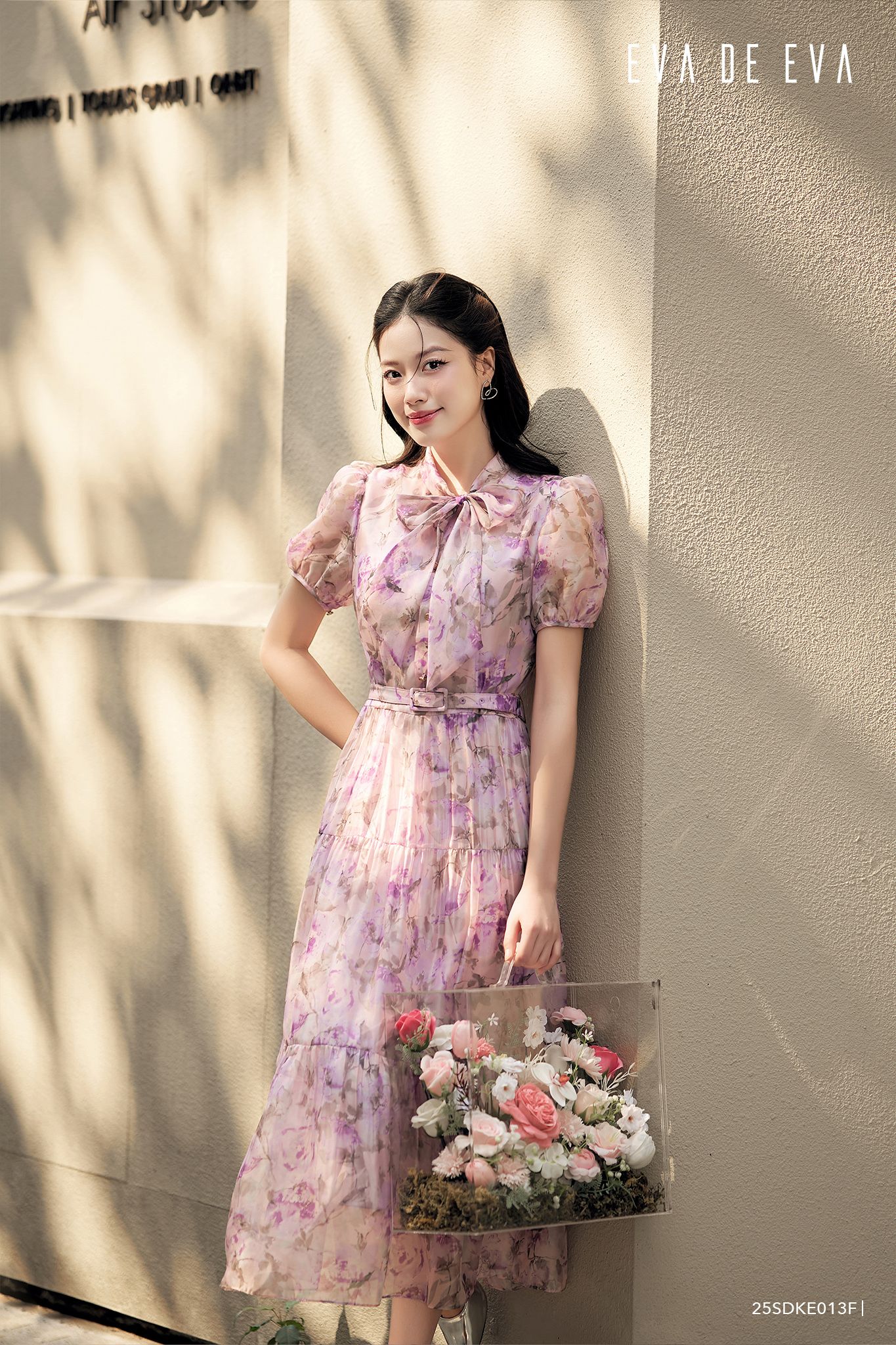  Đầm tay ngắn, Cổ nơ 25SDKE013F 