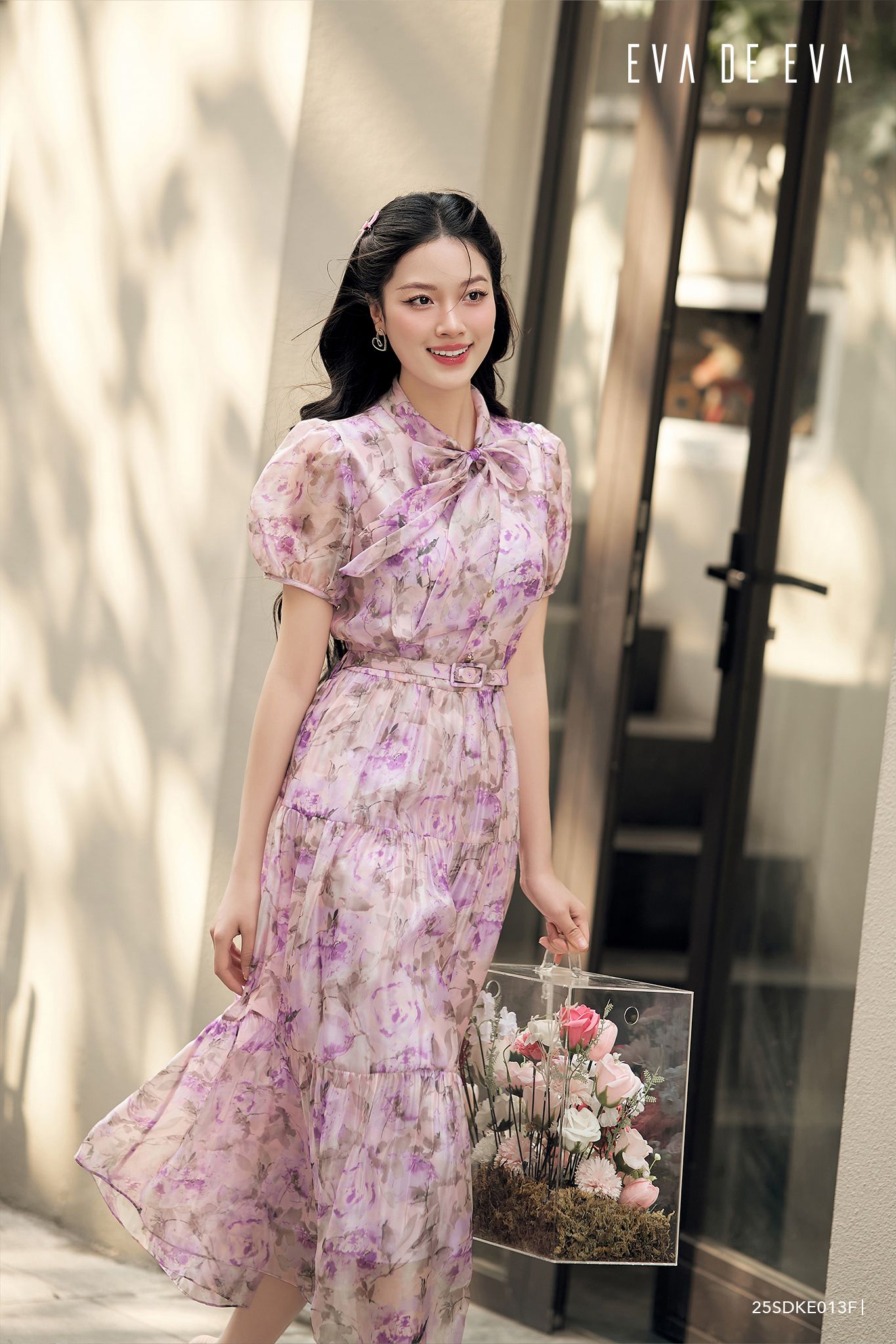  Đầm tay ngắn, Cổ nơ 25SDKE013F 
