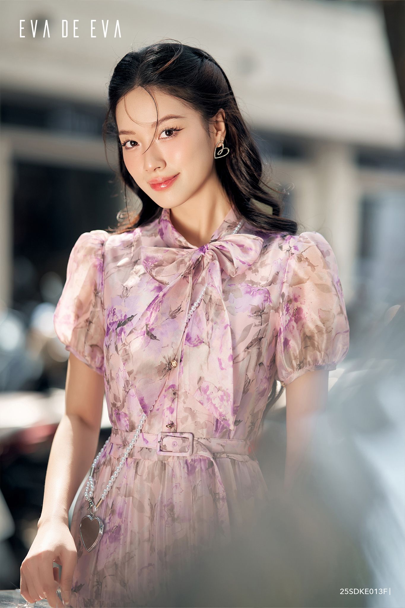  Đầm tay ngắn, Cổ nơ 25SDKE013F 