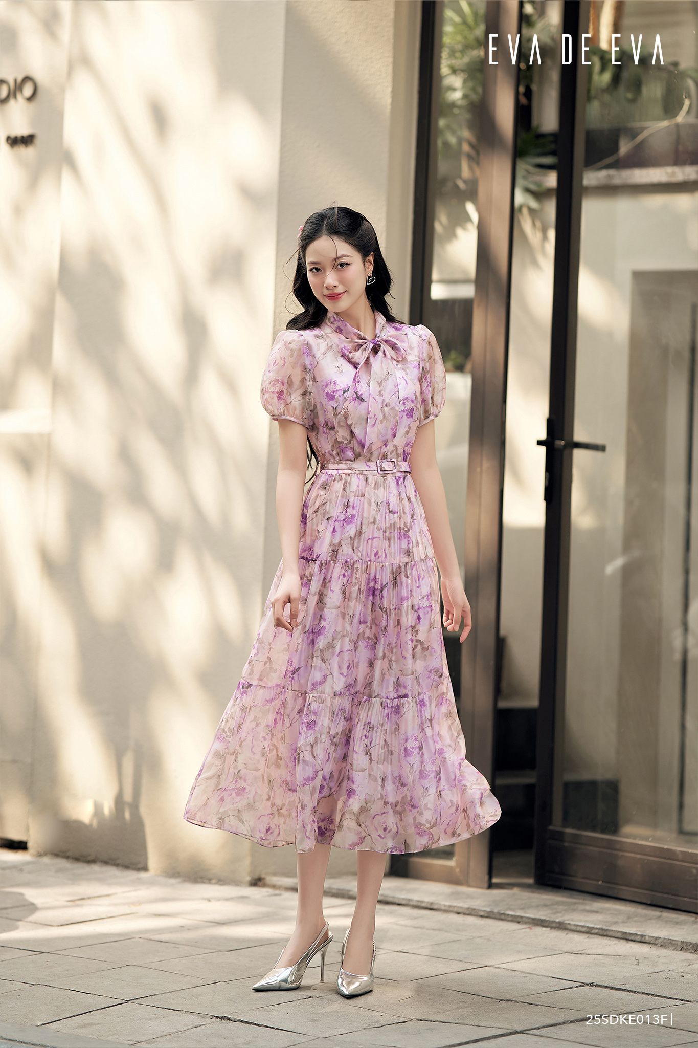  Đầm tay ngắn, Cổ nơ 25SDKE013F 