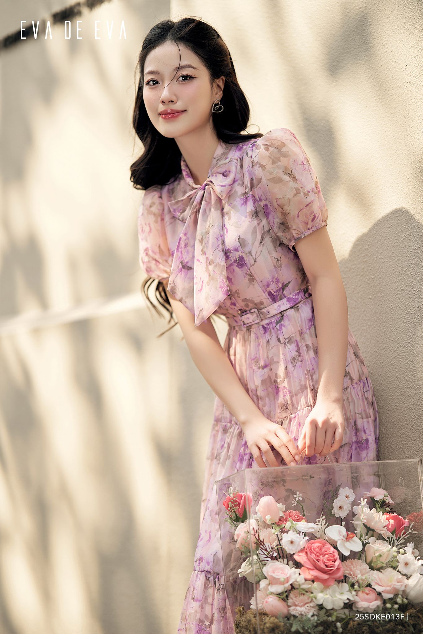  Đầm tay ngắn, Cổ nơ 25SDKE013F 