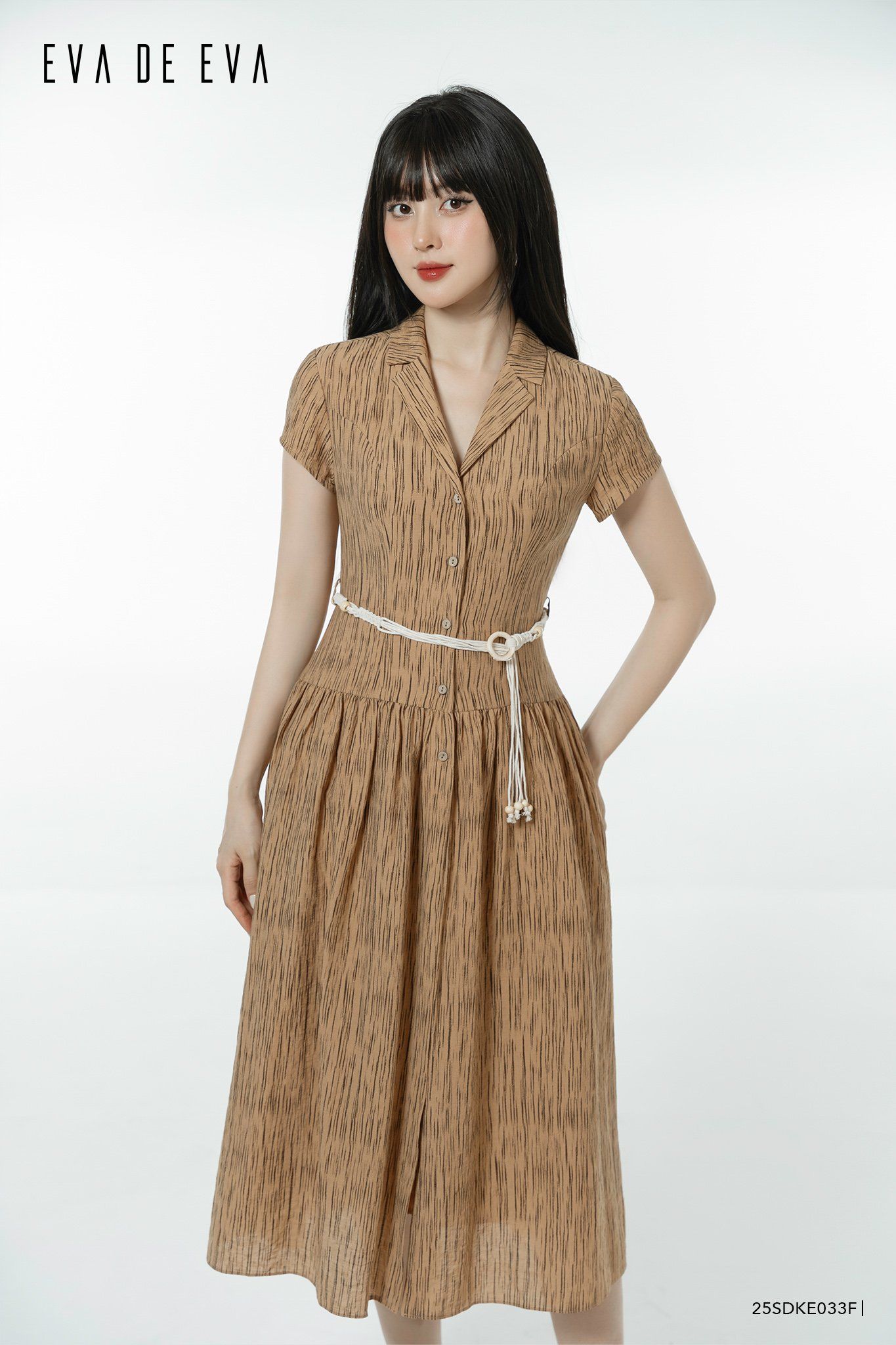  Đầm tay ngắn, Dáng thắt eo 25SDKE033F 