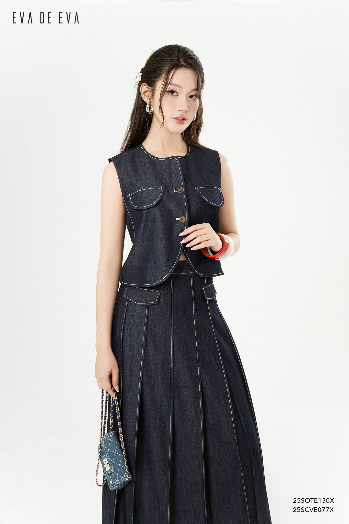  Chân váy Midi, Xếp ly 25SCVE077X 