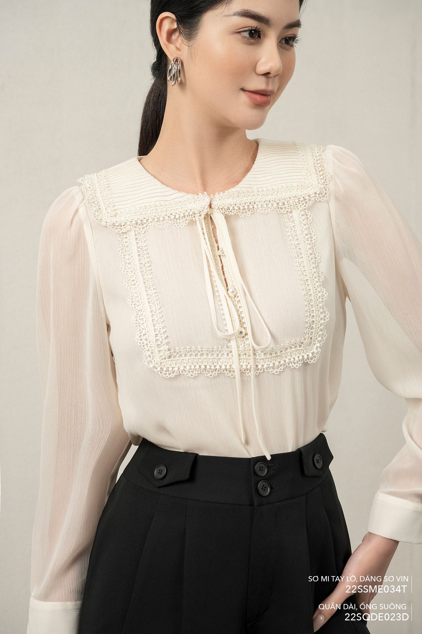  Sơ mi tay lỡ, Dáng sơ vin 22SSME034T 