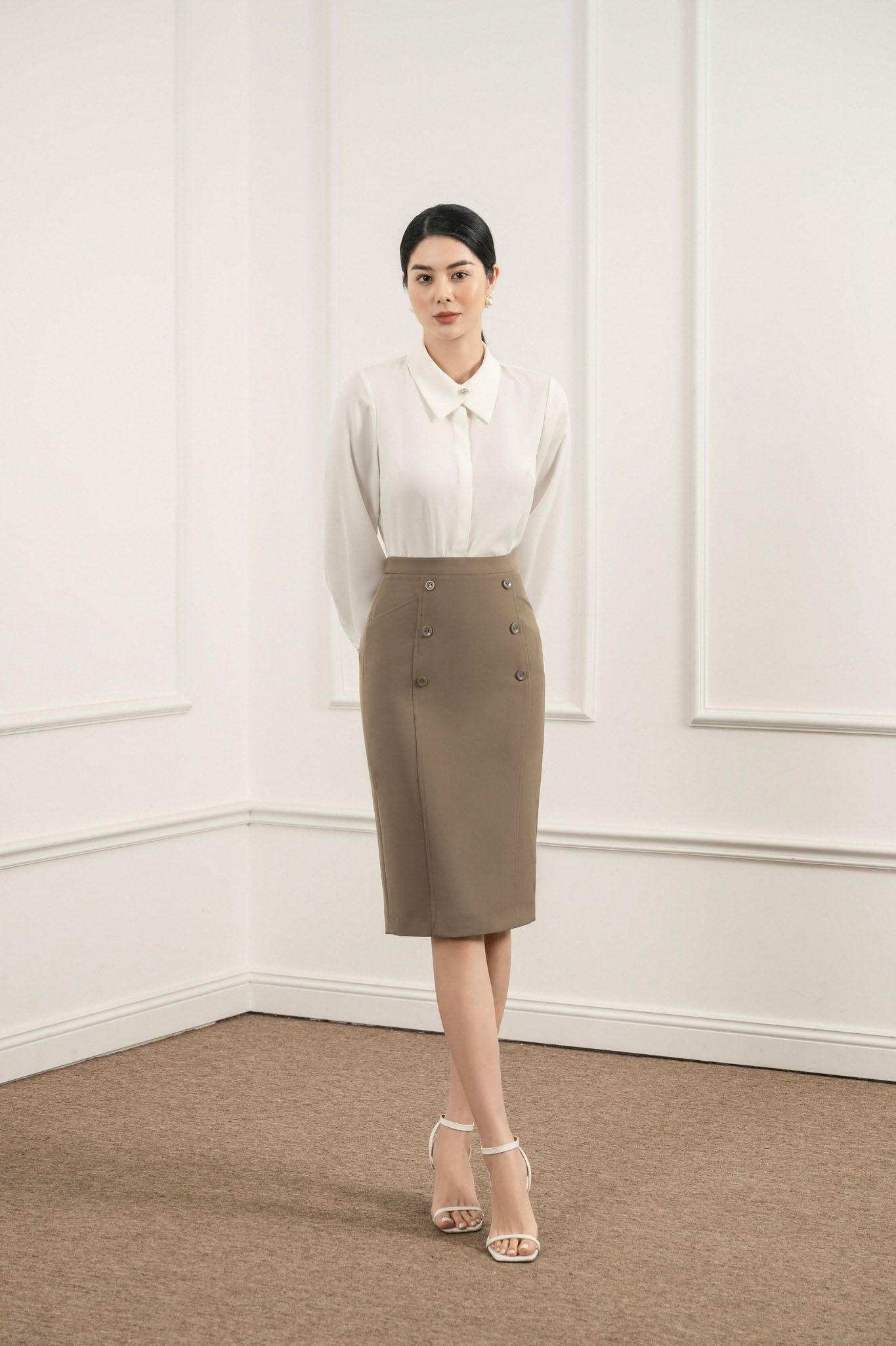  Chân váy ngang gối, Dáng ôm 22SCVE020N 