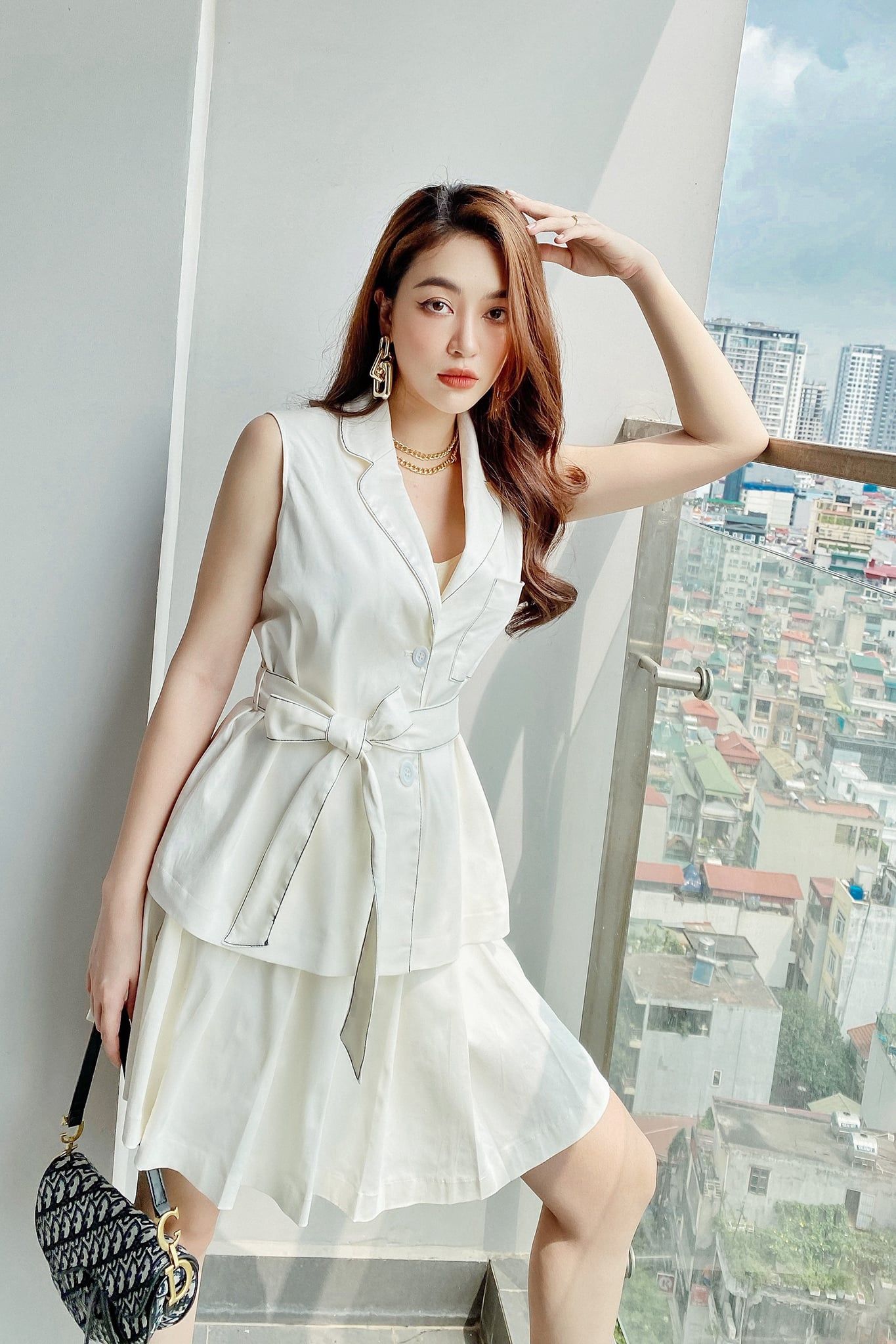  Chân váy Mini, Xếp ly 21ACVO004T 