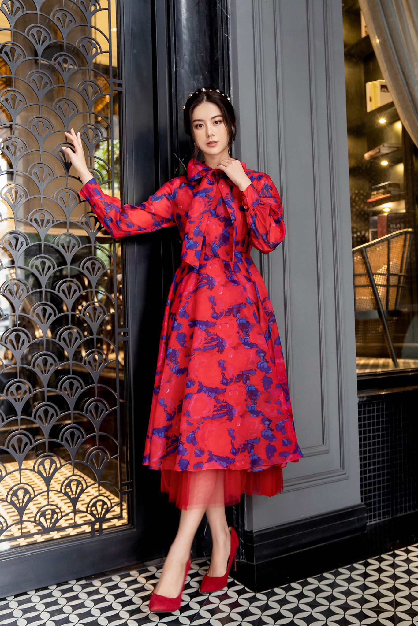  Đầm tay dài, Dáng thắt eo 21SDKE035F 