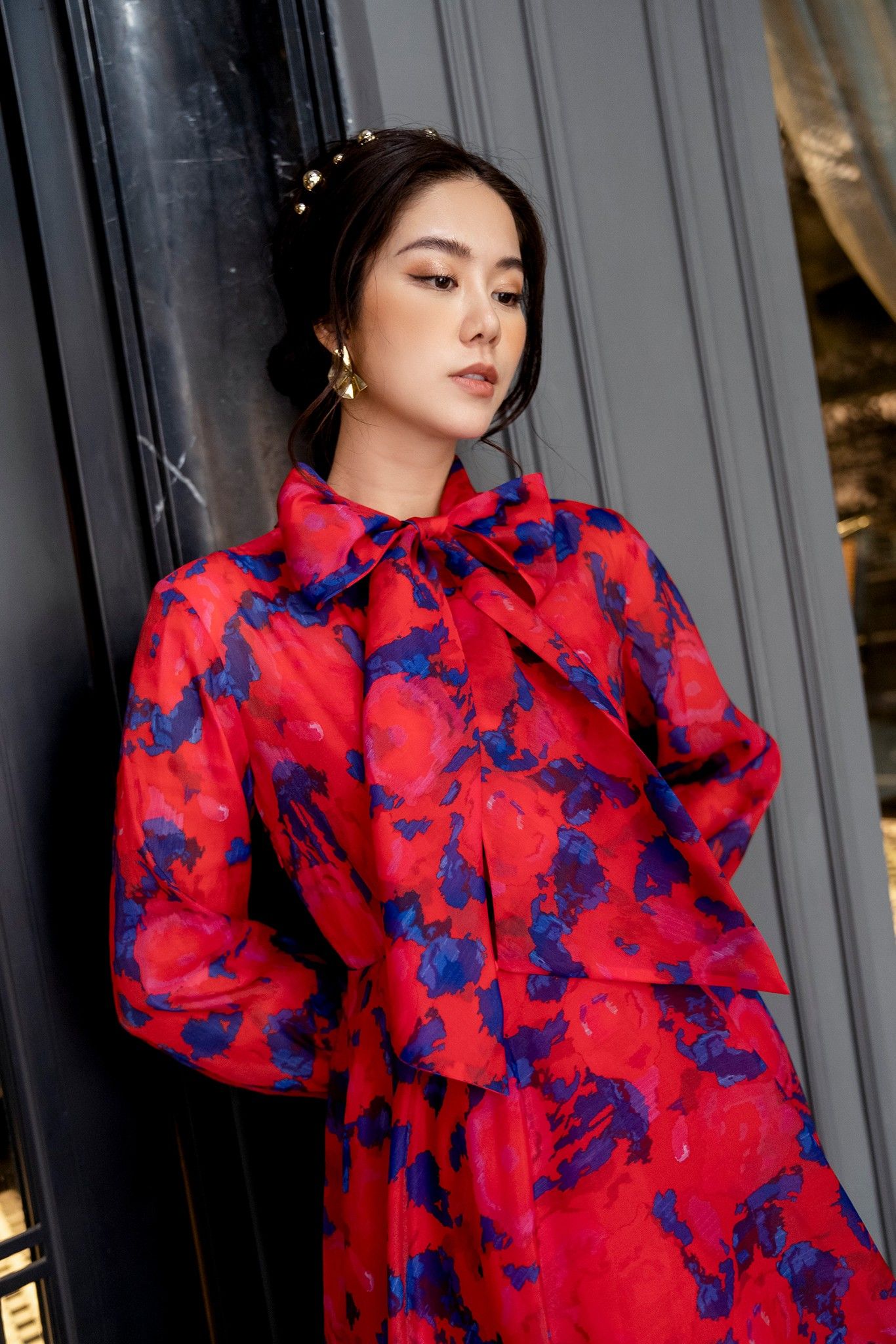  Đầm tay dài, Dáng thắt eo 21SDKE035F 
