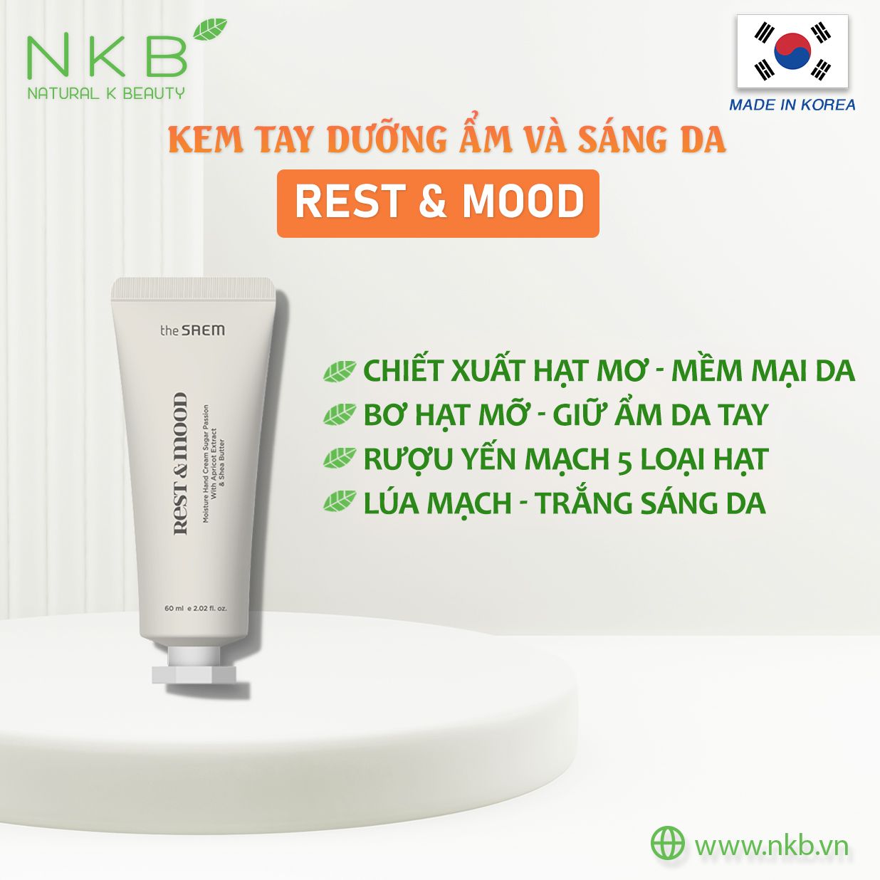  Kem dưỡng tay The Saem hương quả mơ mềm mịn và sáng da 