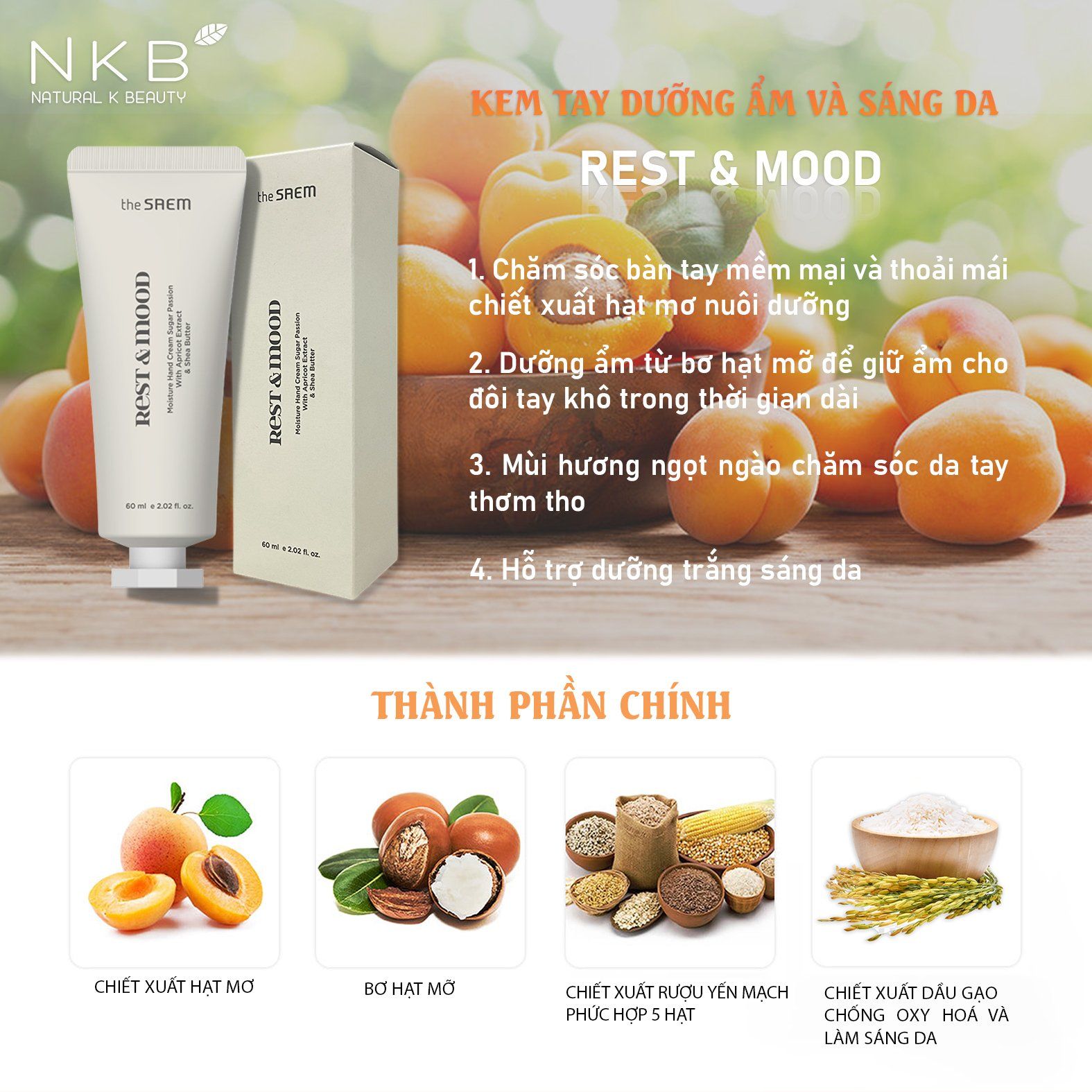  Kem dưỡng tay The Saem hương quả mơ mềm mịn và sáng da 