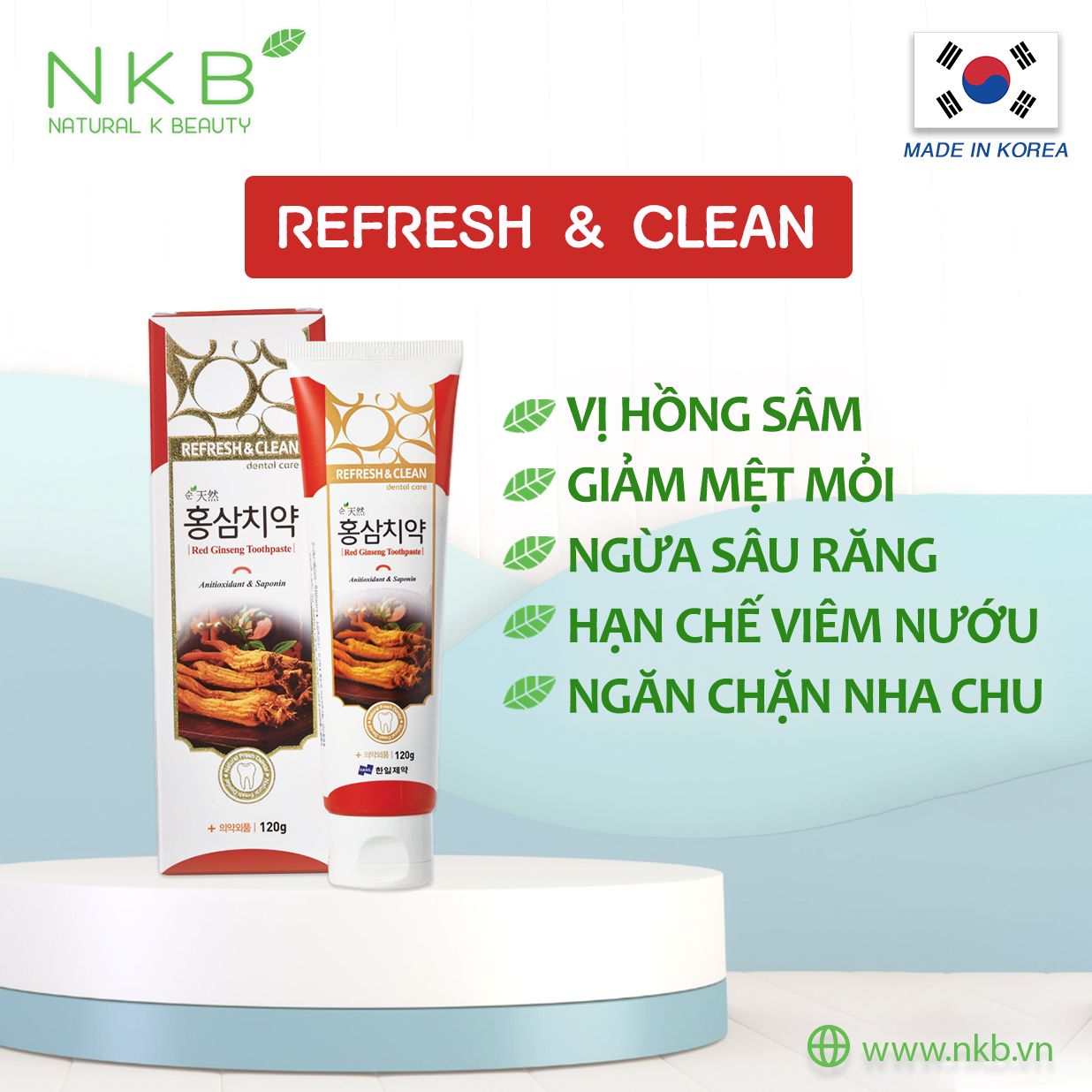  REFRESH & CLEAN RED GINSENG TOOTHPASTE - Kem đánh răng Hồng Sâm (Best Seller) 