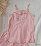  Bộ thun cotton 2 dây QUẦN LỬNG phong cách Hàn Quốc kiểu dệt jacquard in hoạ tiết Ecobambi 