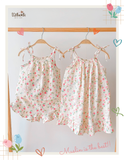  Bộ 2 dây CỔ YẾM, quần short cotton muslin in hoạ tiết đáng yêu cho bé gái Ecobambi - BB-23BOBG006 - 8935334000957 