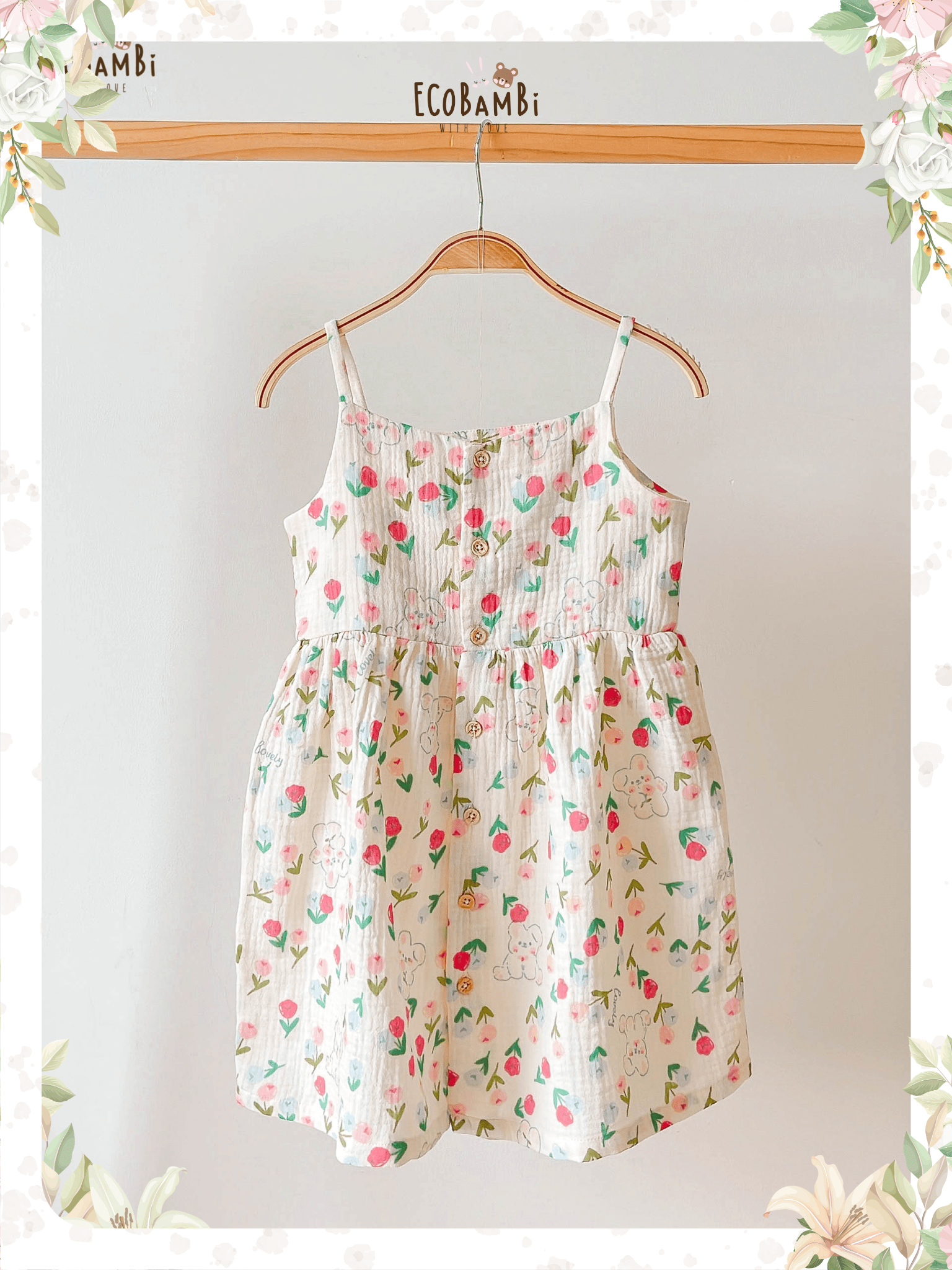  Đầm xòe 2 dây muslin bé gái ECOBAMBI - BB-23DAMBG001 - 8935334000827 