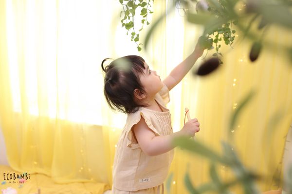  Áo bé gái tay cánh tiên linen 