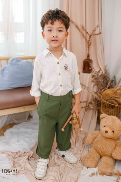  Áo sơ mi linen tay dài bé trai 