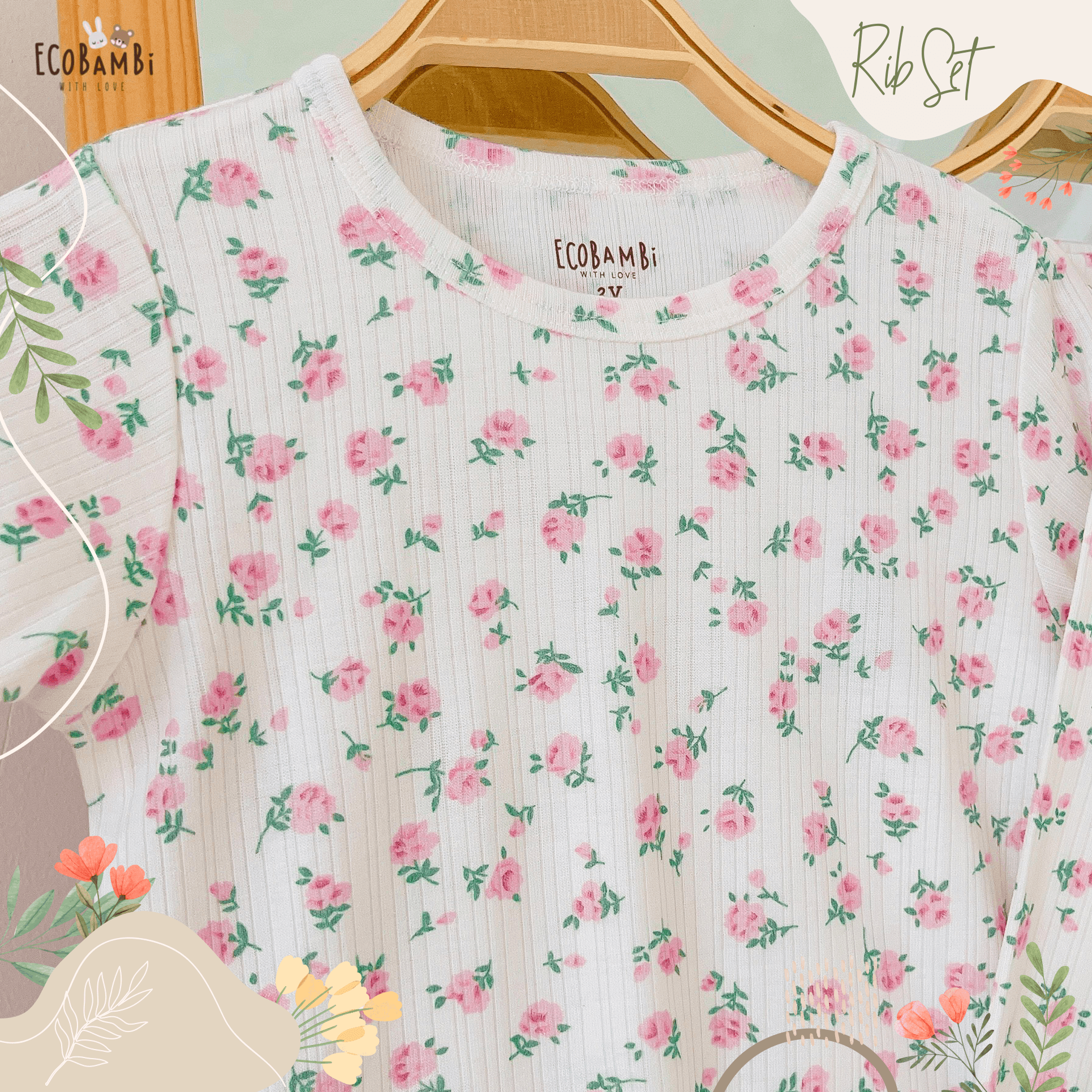  Bộ tay dài thun rib in hoa bé gái ECOBAMBI - BB-23BOBG027 - 8935334001183 