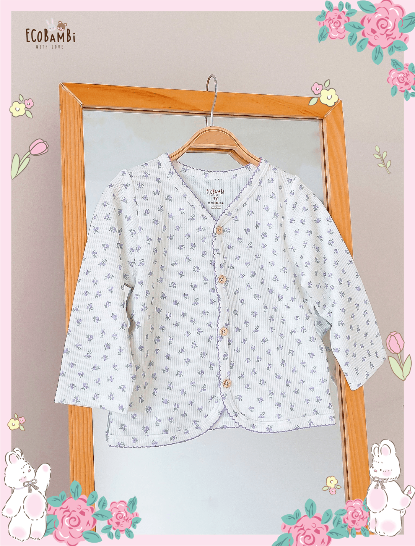  Cardigan thun waffle hoa nhí bé gái - BB-23AKBG046 - 8935334001329 