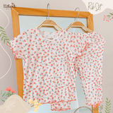  Bộ bé gái tay ngắn, quần lửng thun cotton jacquard in hoạ tiết hoa nhí dễ thương cho bé yêu BB-23BOBG026 - ECOBAMBI - 8935334001176 