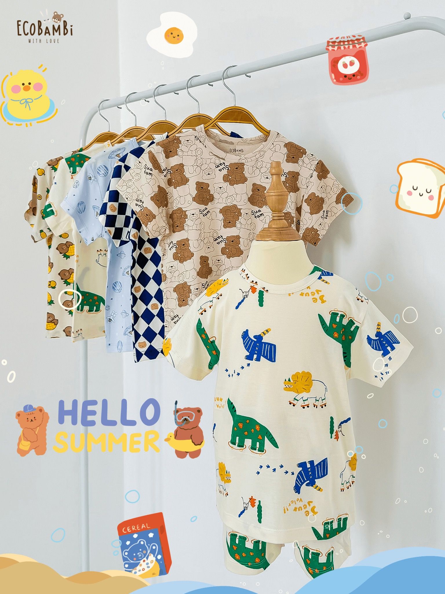  Bộ thun tay ngắn - quần lỡ in họa tiết bé trai ECOBAMBI - BB-24BOBT004 